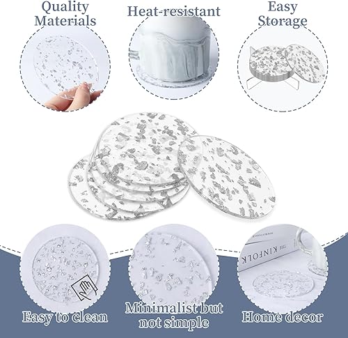 Miniatura 3 de 6 posavasos acrílicos de lámina dorada, posavasos estéticos acrílicos redondos transparentes con soporte, juego de posavasos acrílicos minimalistas