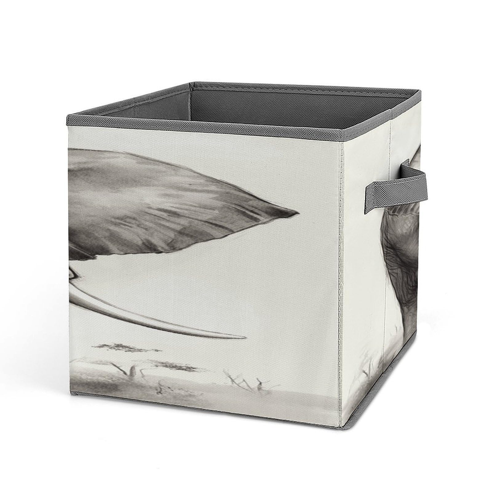 Fodpand Style Elephant Sketch Storage Cubes Foldable Decorative Fabric, Storage Bins Baskets With Handles, Closet Organizers And Storage For Home, Office,Closet, Clothes