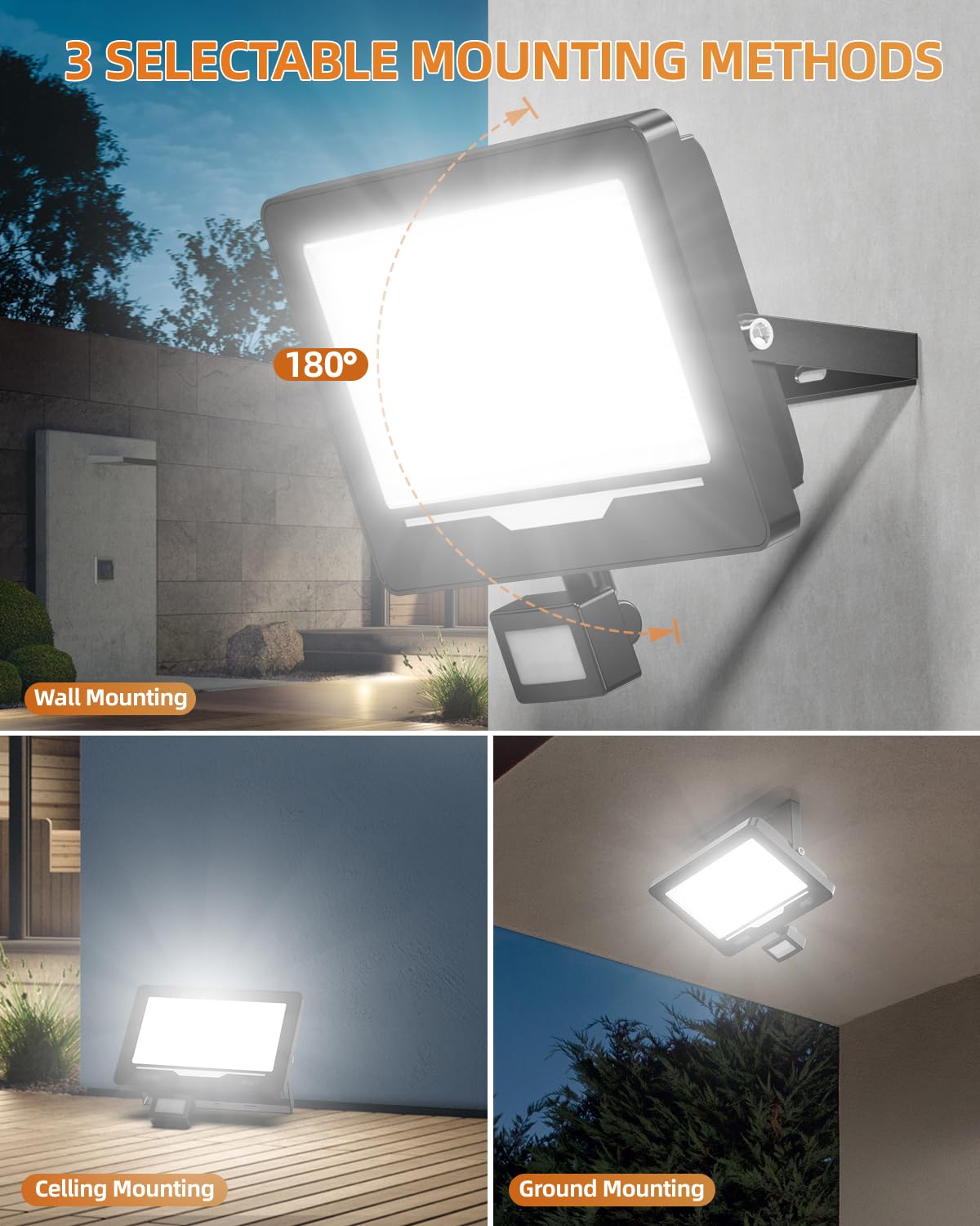 Foco LED con Sensor de Movimiento 100W - 10000LM 6500K Focos LED Exterior con Sensor de Movimiento IP67 Impermeable para Jardin, Patio (1 Piezas)