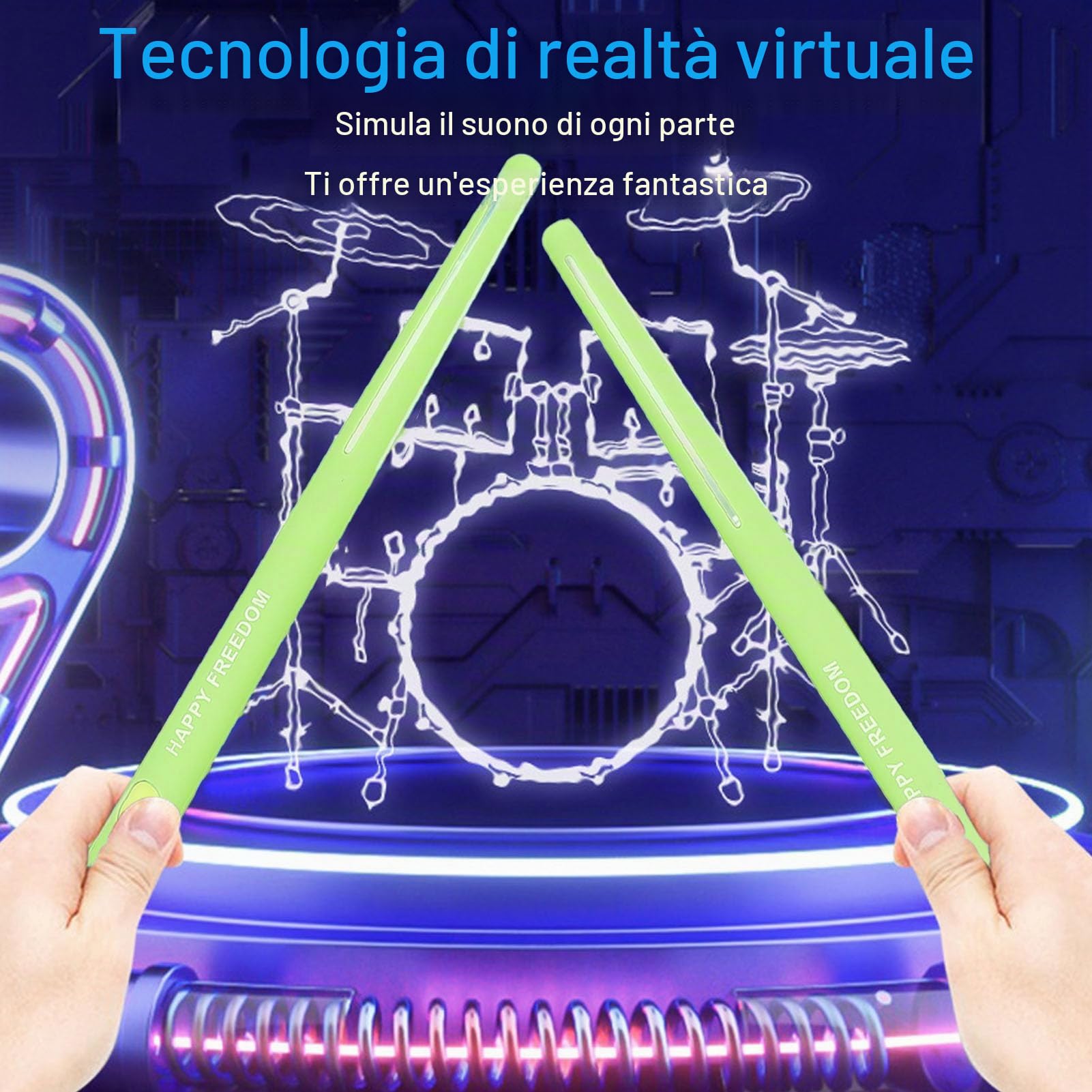 Set di Batteria Ad Aria Virtuale, Bacchette Elettriche con Rilevamento del Movimento 3D Bacchette Ad Aria con Pedali, Kit di Batteria Portatile per Adulti e Bambini Principianti