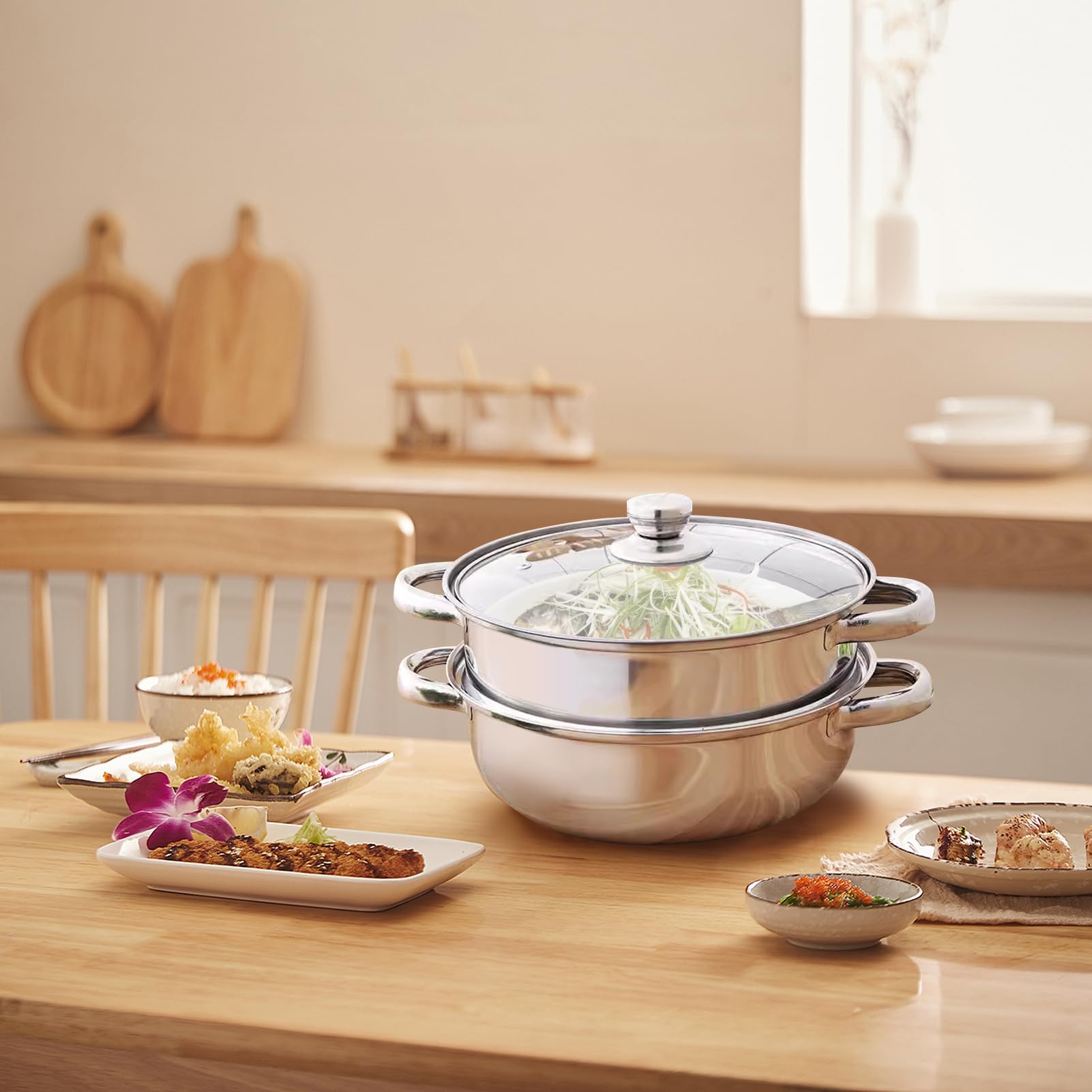 Set Pentole A Vapore 3 Ripiani 28cm - Acciaio Inox, Coperchio Vetro, Per Induzione - Foto 8