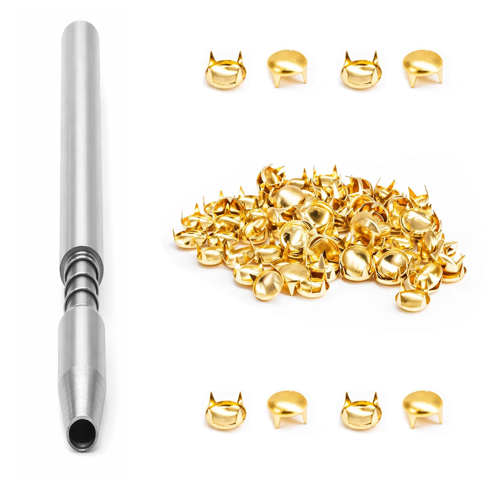 Trimming Shop Iron 100pcs Round Dome Rivet, Metal 4 Claw Spike Spot Stud Punk Rock Rivet Nailhead for DIY Leathercrafts, Clothing, Bag, Belt Decoration (6mm, Gold)