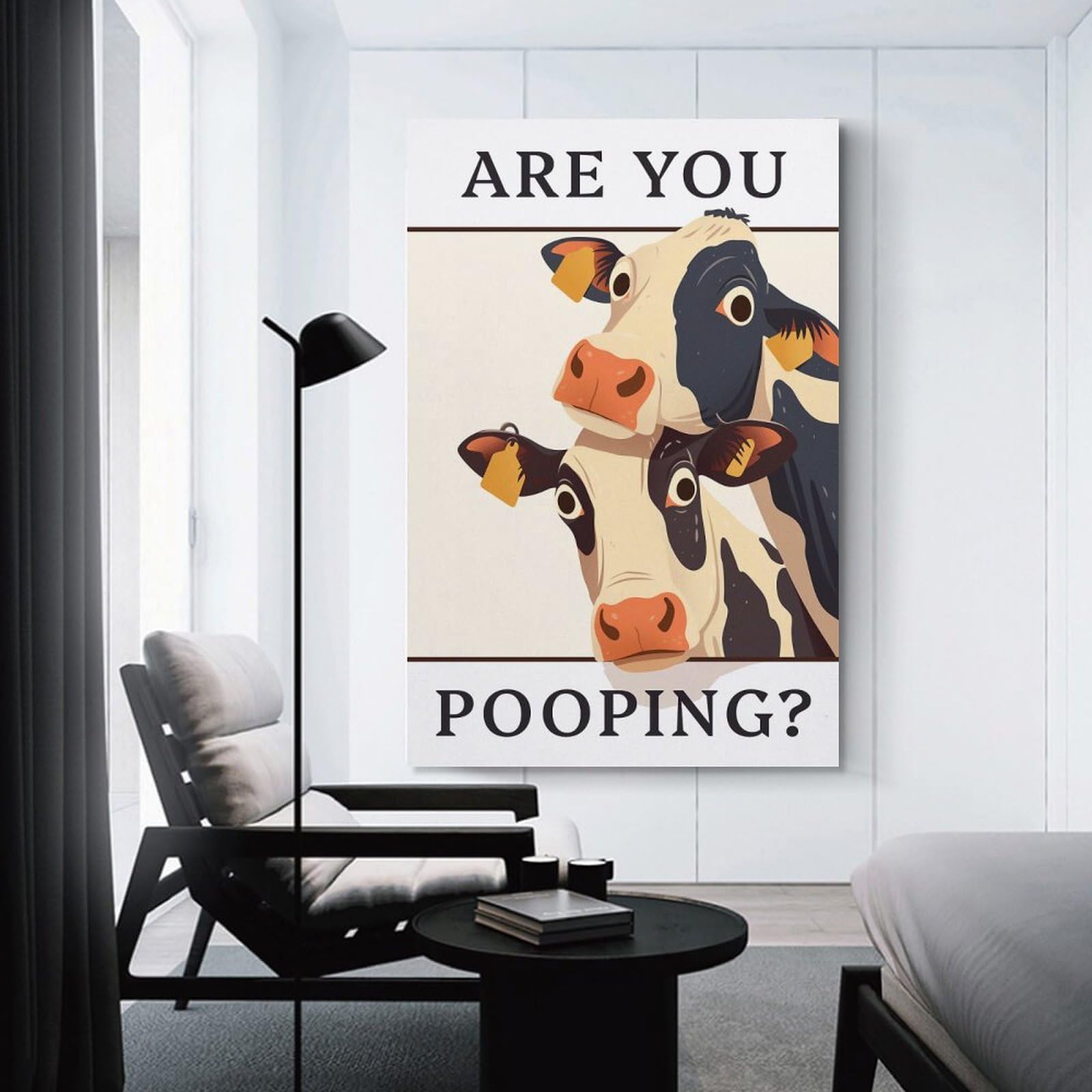 Junmoney Unframe-Style-15 Funny Cows Asking Are You Pooping Decorative Canvas Print, 24X36inch(60X90cm), For New Home Styling, Lounge Or Bedroom, Stylish Wall Art For Fresh Spaces