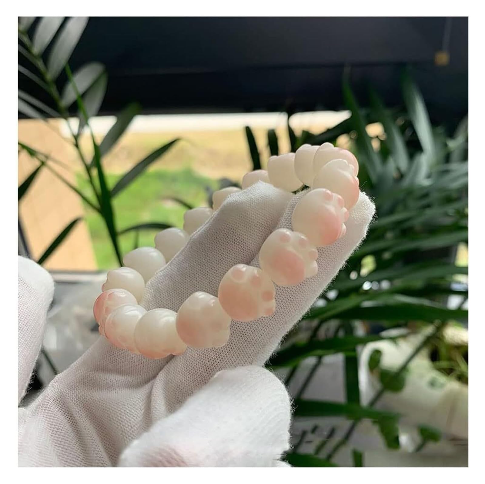 Adorabile Braccialetto con Perline di radice di Bodhi Bracciale Elasticizzato a Forma di Artiglio di Gatto Rosa Regali affascinanti e Divertenti for Gli Amanti dei Gatti,Perline Bodhi(13mm)