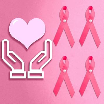 100 Pcs Deep Pink Ribbons with Pearl, Breast Cancer Awareness Ribbon Pins Pink Ribbon Brooch with Safety Pins for Decoration Party Event Supplies