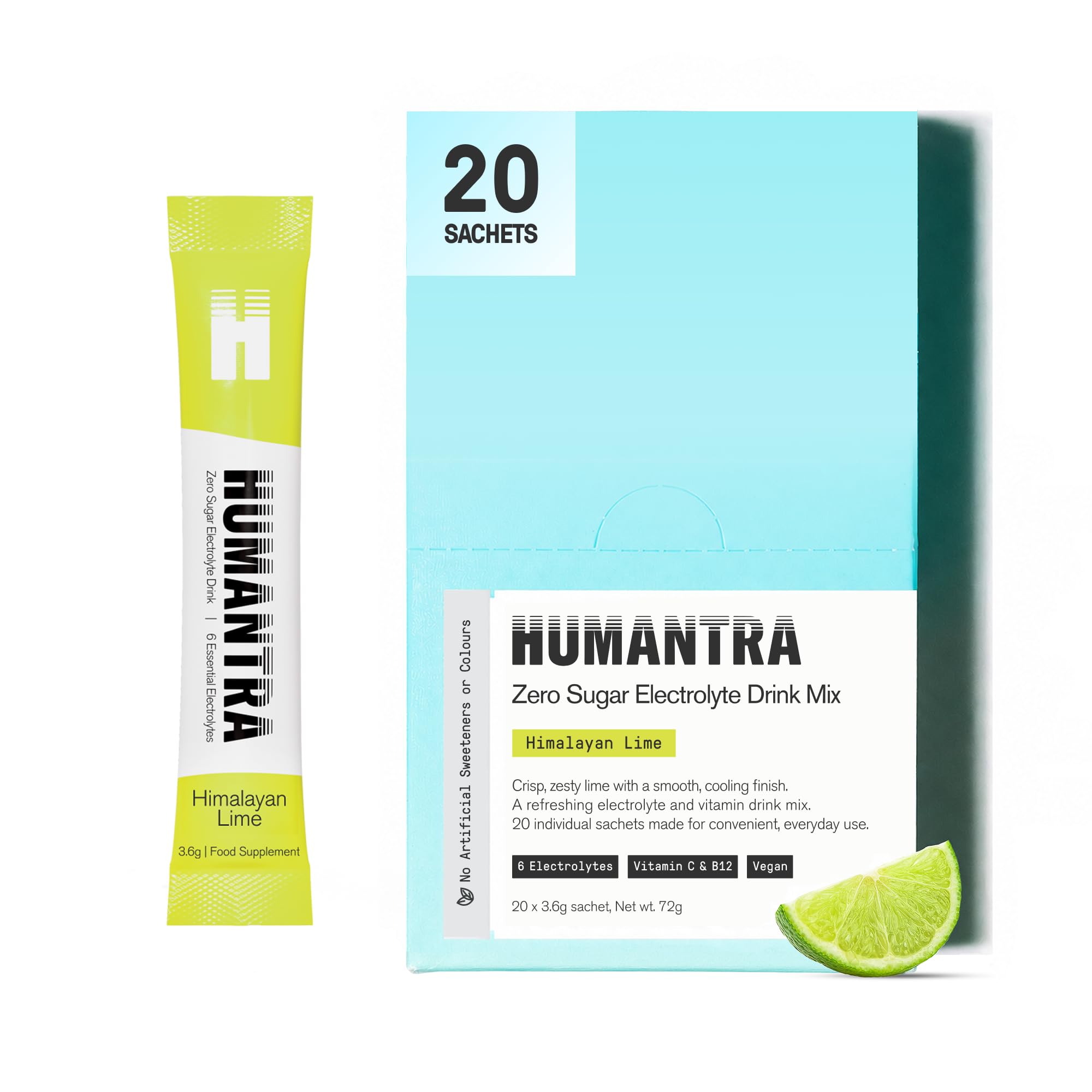 Humantra Electrolytes Powder Hydration Sachets - Himalayan Lime, 20ct