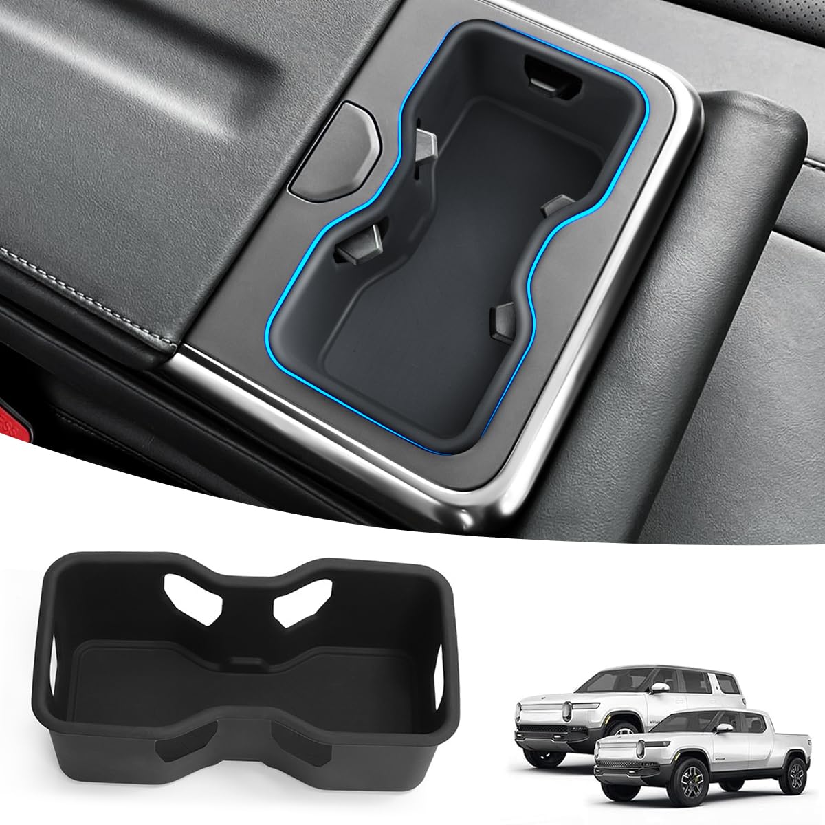 Rear Seat Armrest Drink Cup Holder Insert Compatible with 2022-2025 Rivian R1S R1T Accessories