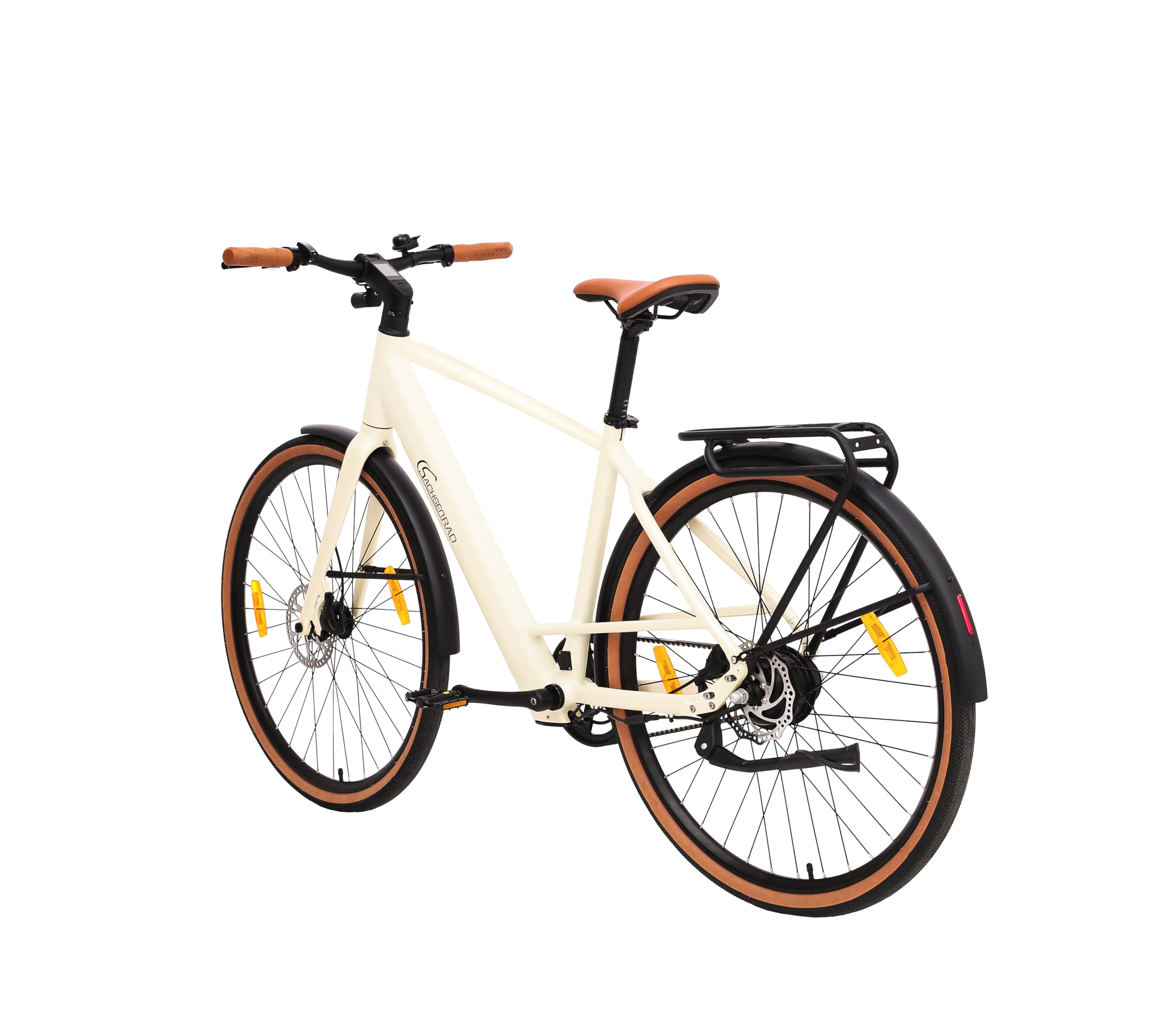 Urban City Vélo électrique C3M Mamorweiss avec capteur de couple d'entraînement par courroie, ultra léger seulement 16 kg, guidon de vélo de ville 27,5" entièrement intégré, écran LCD