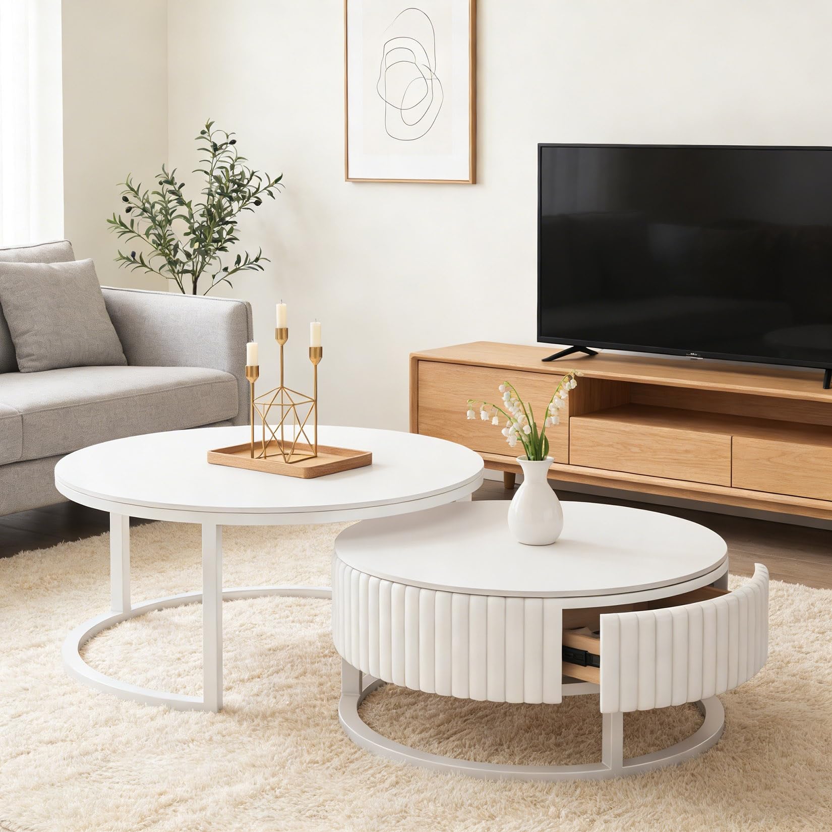 Juego de mesas de centro redondas blancas modernas