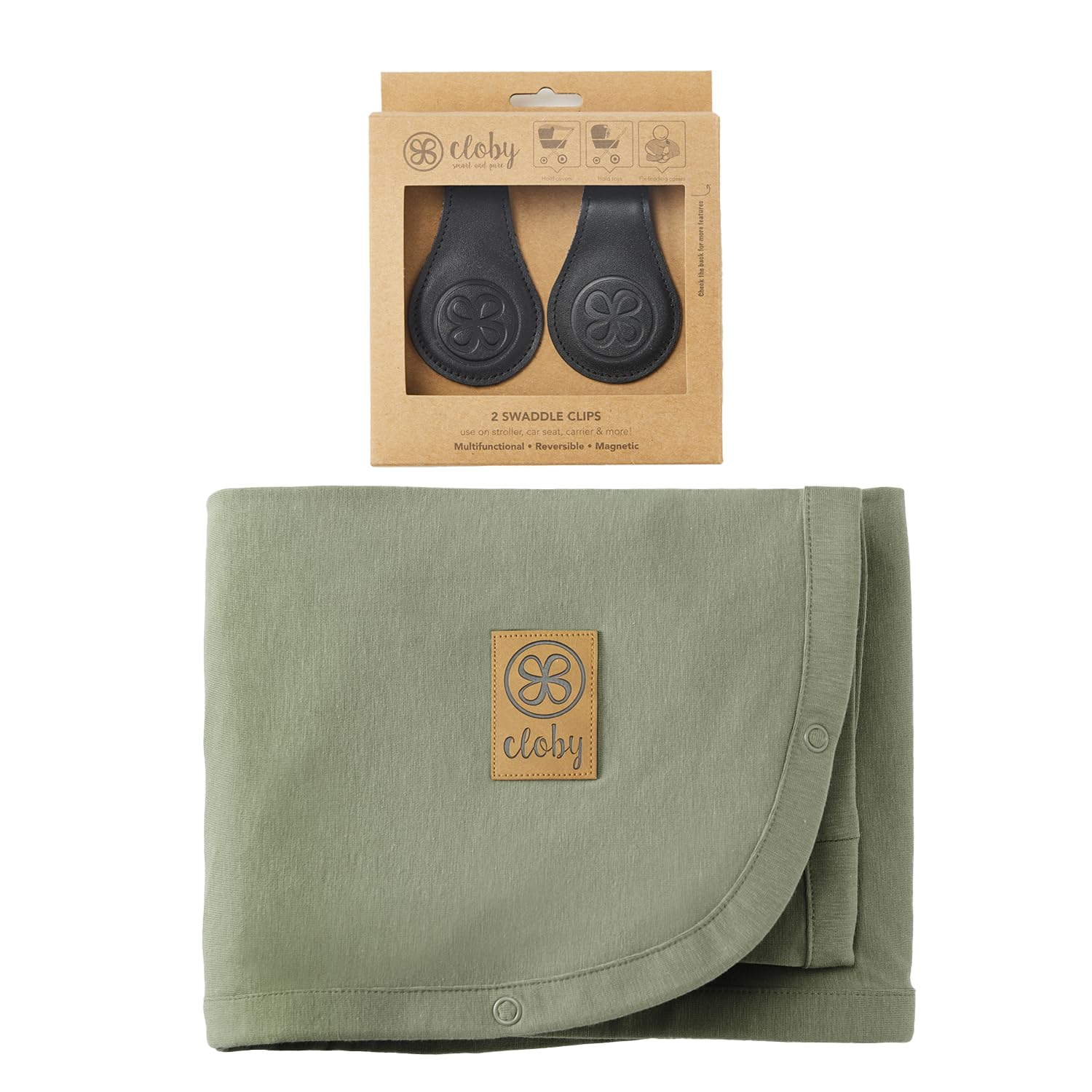 Cloby CBY-SET-OL-BLA Set UV-Schutz-Decke olive und magnetische Clips schwarz