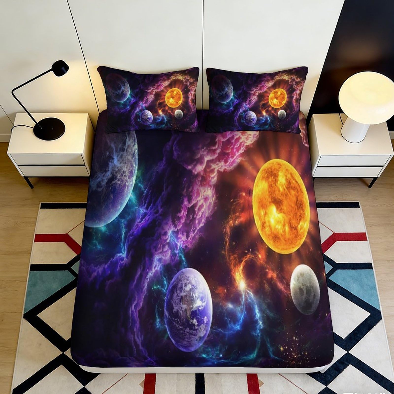 3D Printed Galaxy Starry Sky Fitted Sheet Microfiber Vibrant Cosmic Nebula Mattress Cover Bedroom Decor 120x200x25cm