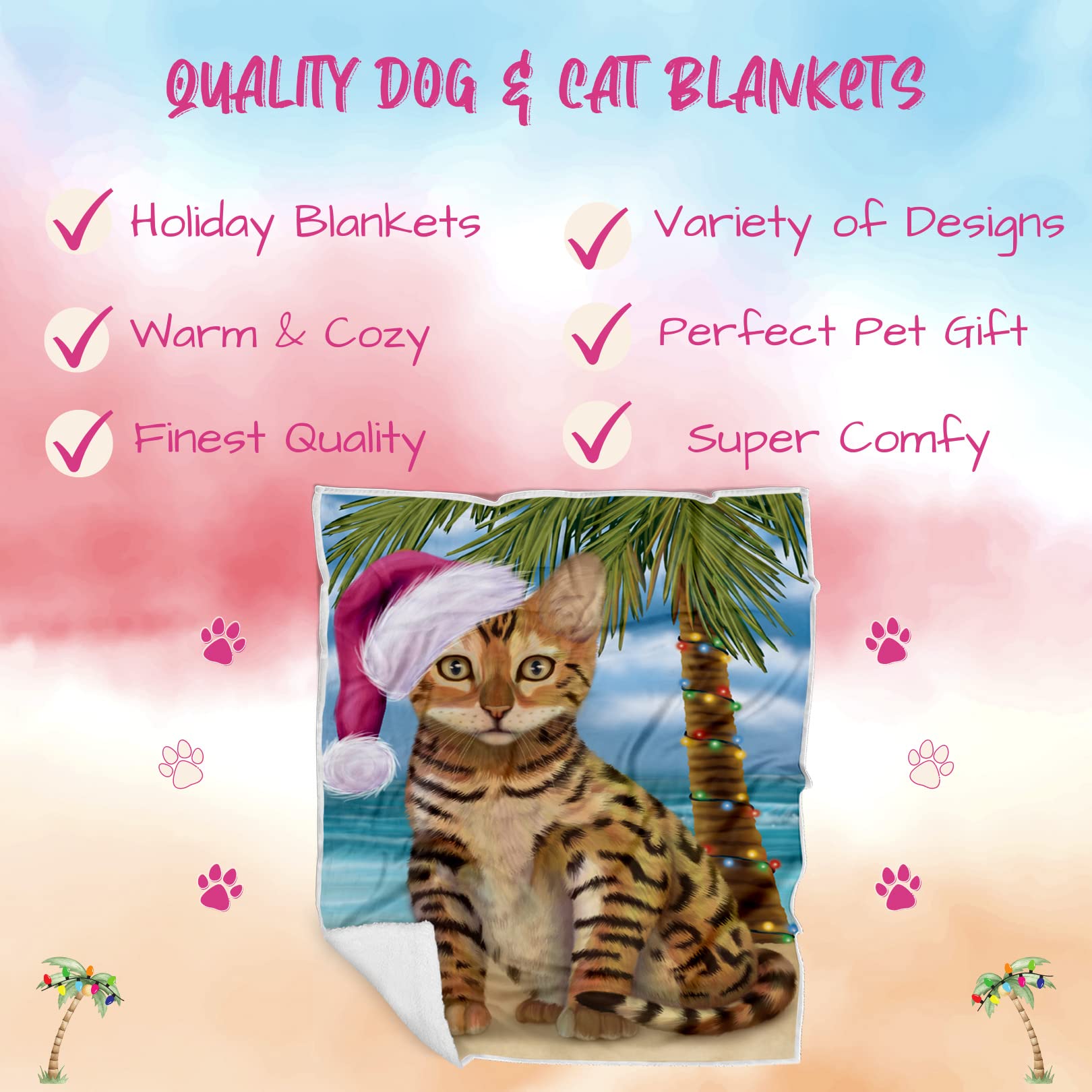 Doggie of the Day Chinese Li Hua Cat Blanket - Christmas Summertime Beach - Super Soft & Warm Pet Theme for Sofa or Bed, Warm Fleece, Sherpa or Woven Material, BLNKT87581 (30x40 Fleece)