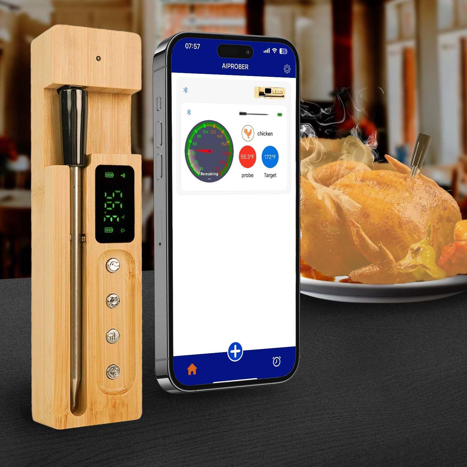 Präzises Bluetooth-Meatthermometer – Kabellos, wasserdicht (IP68) & mit App-Steuerung für perfektes Grillen und Braten