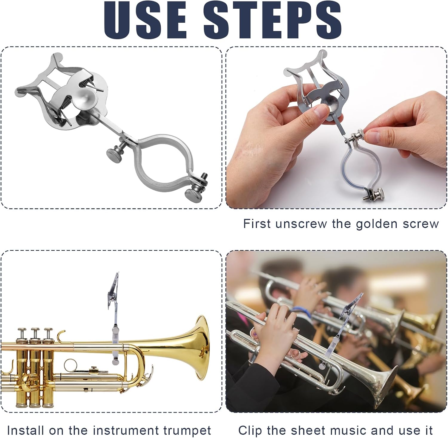 Clarinet Lyre, 6.1x2in Silver Lyre Music Clip Clamp-On Lyre Sheet Music Clip Clarinet Sheet Music Clip for Practicing Beginners Marching Band image 5