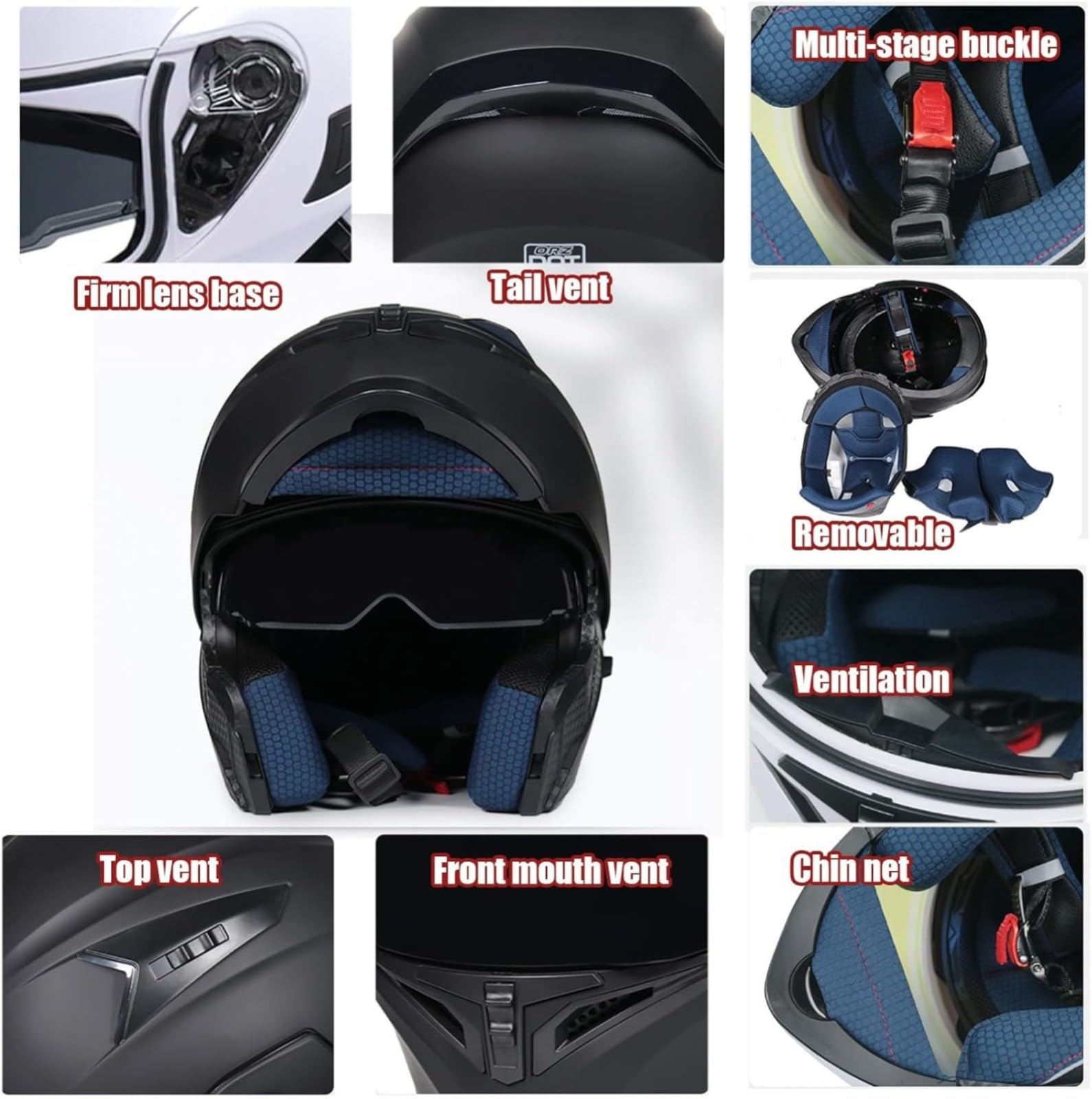 Kask motocyklowy z Bluetooth, kask składany motocyklowy, certyfikowany ECE kask modułowy z podwójnym wizjerem, z wbudowanym mikrofonem do automatycznej reakcji K, M=57~58cm
