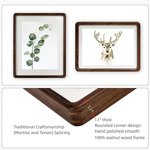 Miniatura 8 de Marco de fotos de madera maciza natural de 11 x 14 pulgadas con paspartú de 8.5 x 11 pulgadas, marcos de fotos de madera de nogal real de 11 x 14