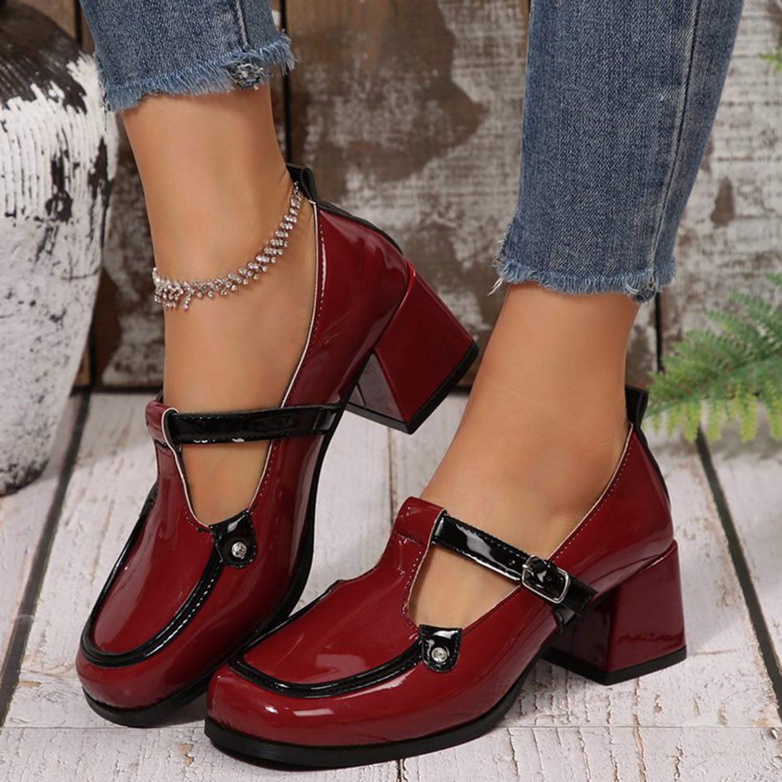 Zapatos De Cuero De Mujer Tacón Mary Jane Zapatos Cómodos Y Elegantes | Zapatos de negocios, tacones bajos gruesos zapatos de tacón ancho de los pies, zapatos ligeros para uso diario y de oficina