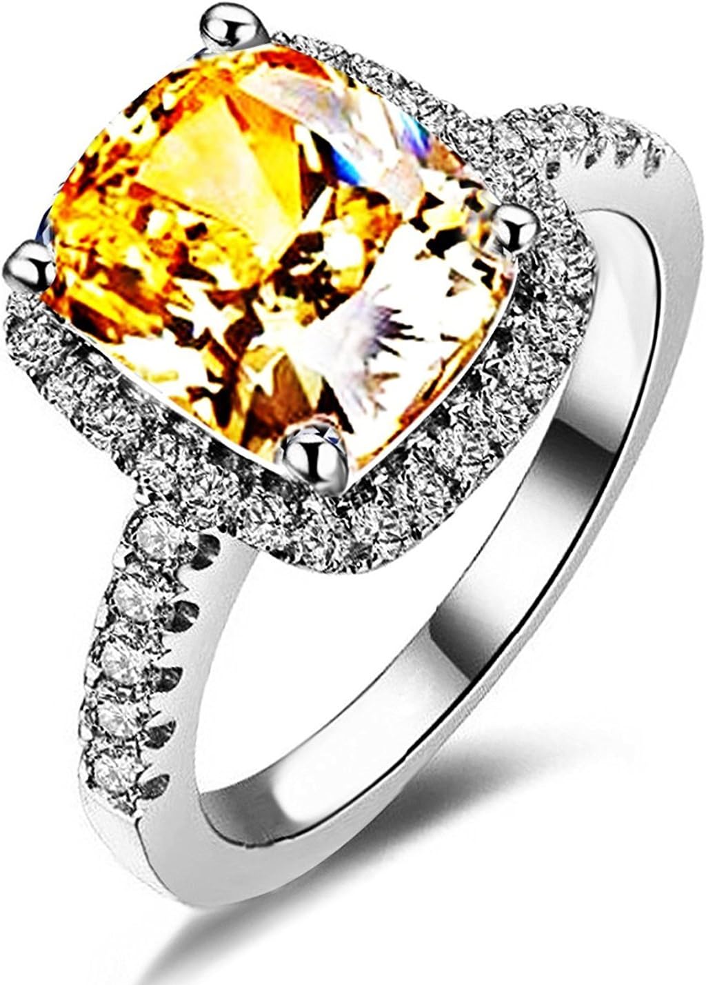 Wisslotus Yellow Topaz Rings for Women Citrine Gemstone Birthstone Cushion Cut Cubic Zirconia Wedding Engagement Bridal Ring Jewelry