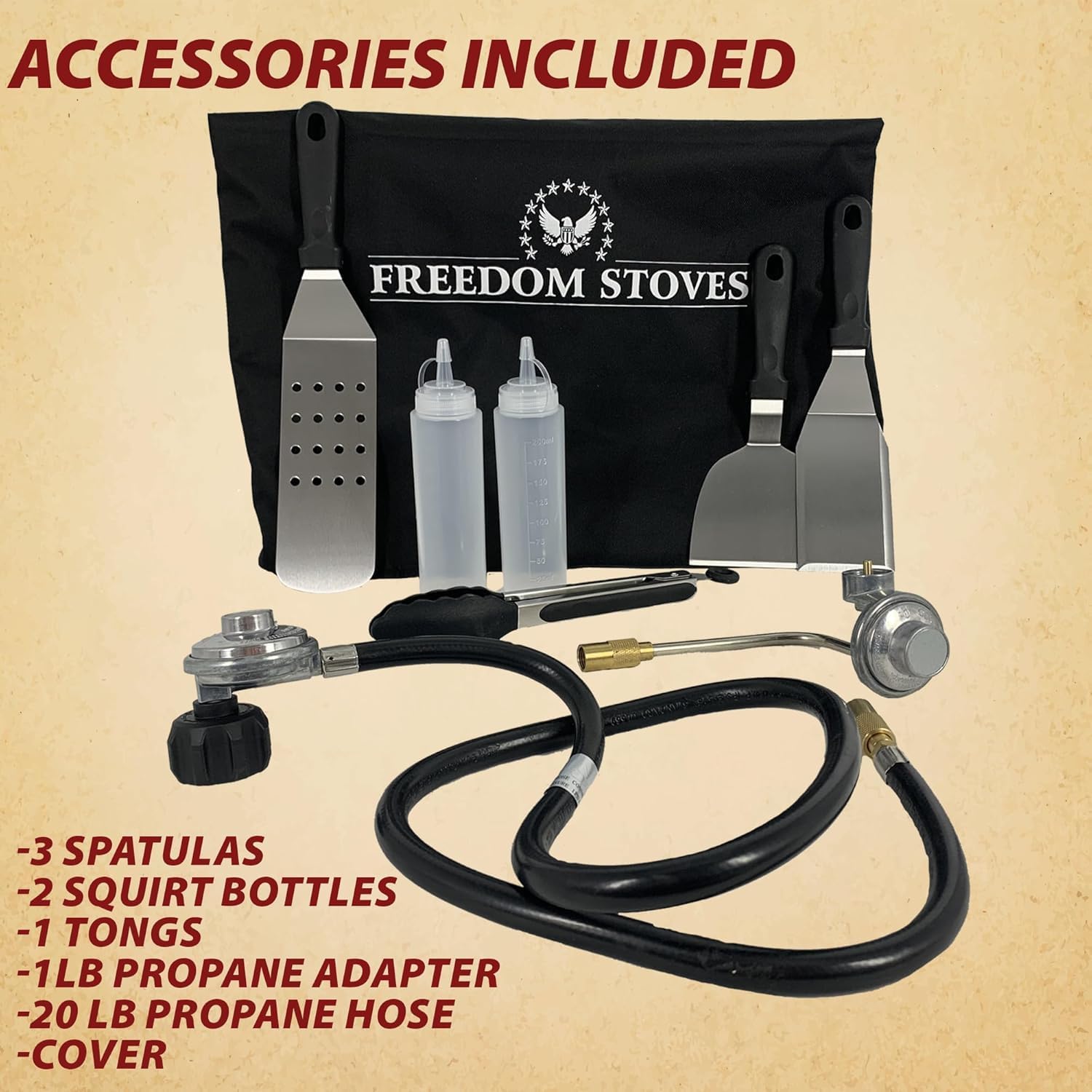 Freedom Stoves 22" Propane Gas Griddle: Easy Clean Non Stick Ceramic Flat Top with Side Burner and Locking Lid, Includes Utensils, Cover, 1LB & 20LB LP Adapters