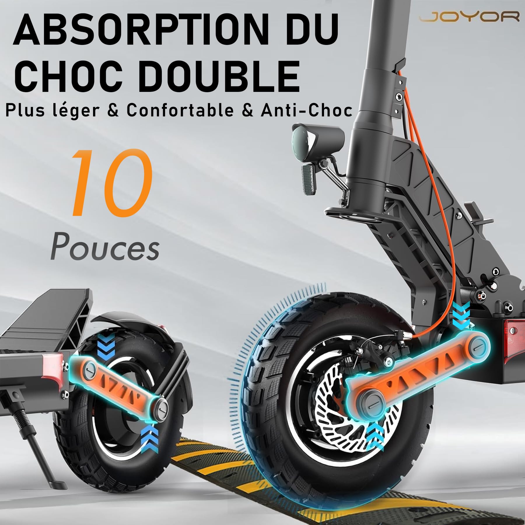 JOYOR Trottinette Electrique Adulte S/T Serie Autonomie 50-90KM Batterie 48/60V 13/18/26Ah Moteur 600W/600W*2/1000W*2 Trotinette Electrique Puissante Tout Terrain Ultra Legere Double Suspension