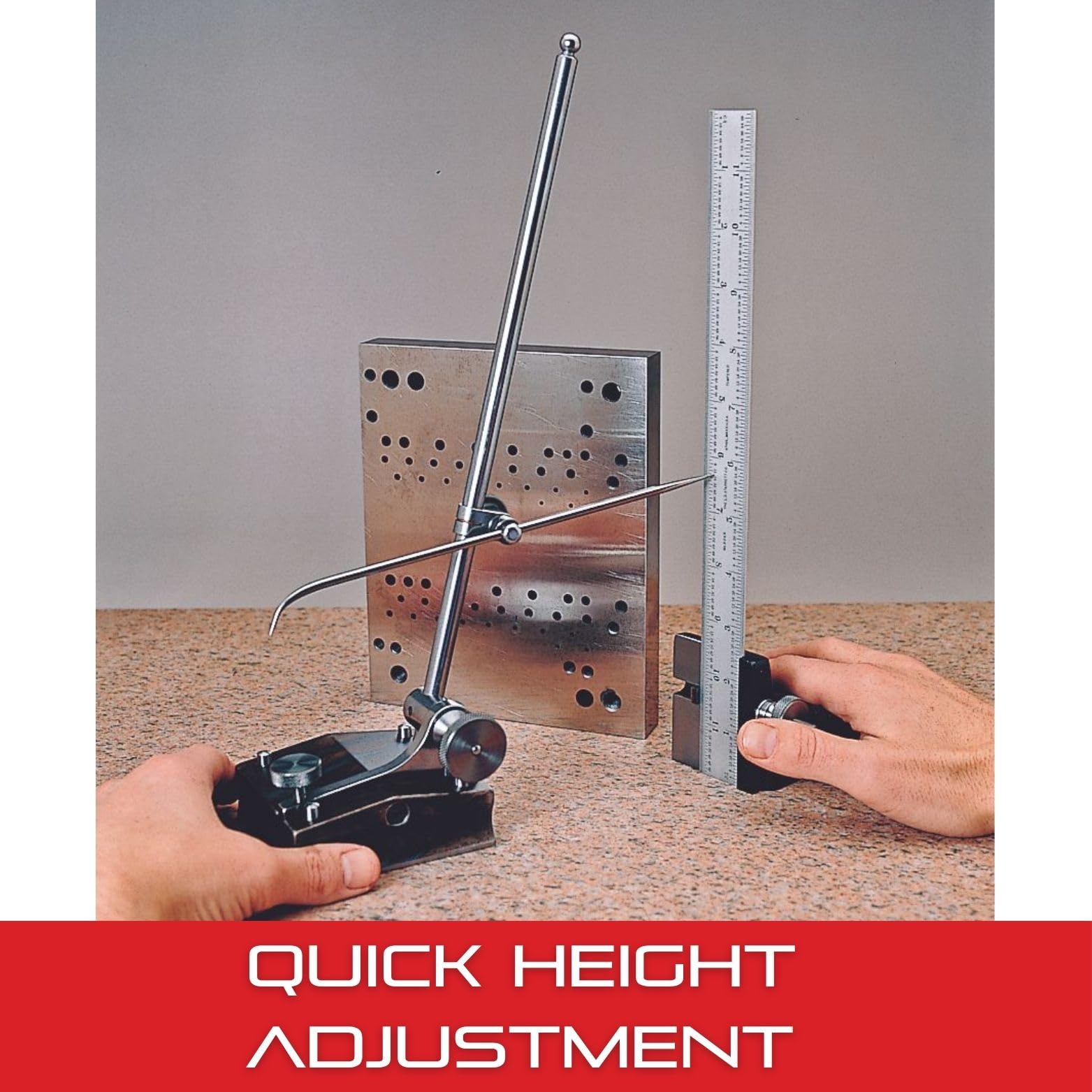 Starrett Powierzchnia 257 A z dnem z hartowanej stali, długość wrzeciona 22,9 cm, podstawa 2–7/20,3 cm i szerokość 2–3/20,3 cm