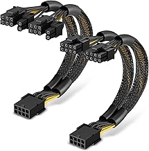 J&D 2 Pack PCIe 8 Pin to Dual 8 Pin (6+2) 9 Inch Heat Shrink Shrink Cable PSU Cables for GPU 8 Pin PCIe Cable Female to Male