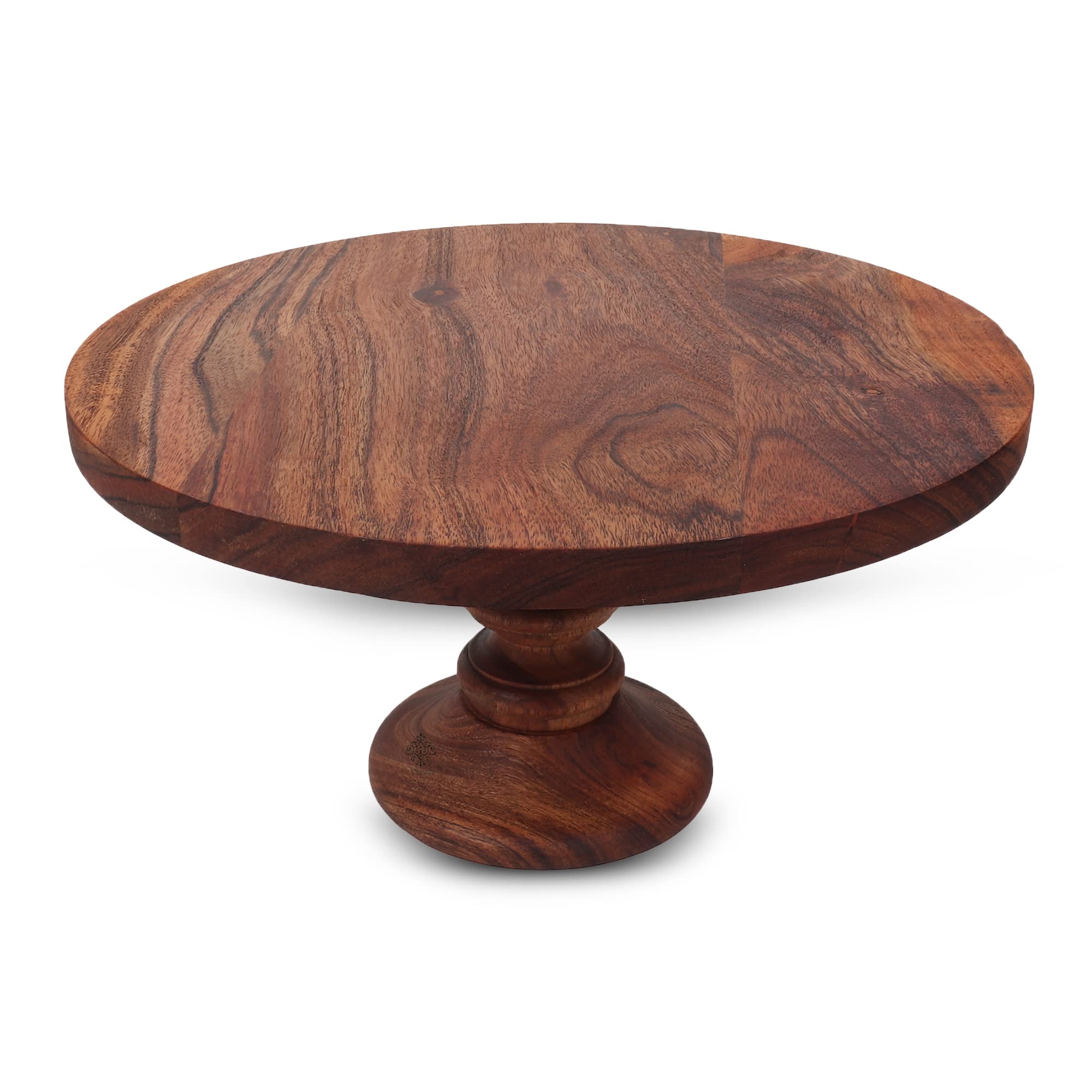 SAAGA Round Selio Wooden Cake Stand - 12x6 Inch - Pizza Stand, Dessert Platter, Stand for Dining Table - Brown