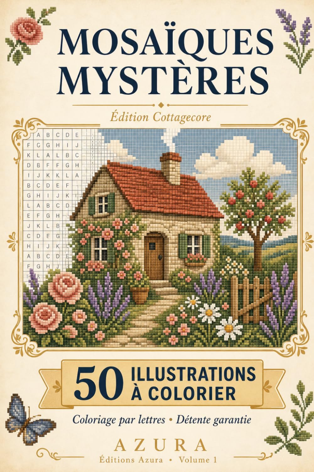 Mosaïques Mystères: 50 illustrations cachées à colorier — Édition cottagecore : jardins, cottages et nature champêtre pour une détente absolue