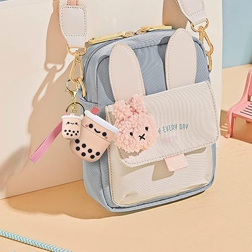 Miniatura 4 de Funda protectora de silicona para Airpods con llavero, diseño de té con leche Boba rosa femenino, a prueba de golpes, compatible con AirPods 1 y 2,