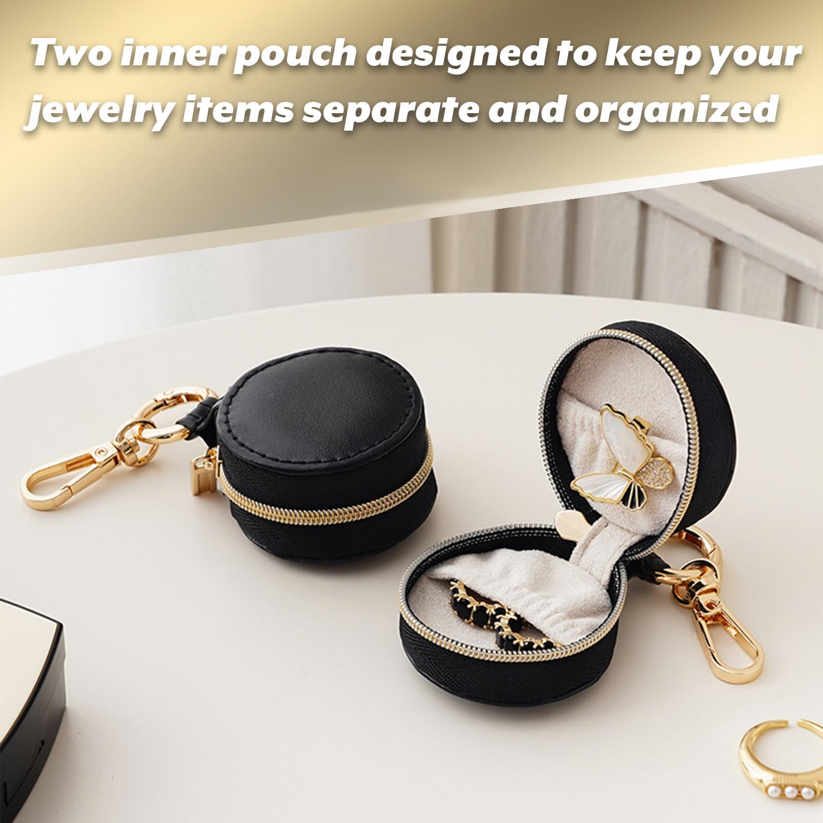 QUUPY Portagioie da viaggio portachiavi portatile mini organizer per gioielli anello custodia per anello orecchini collana custodia