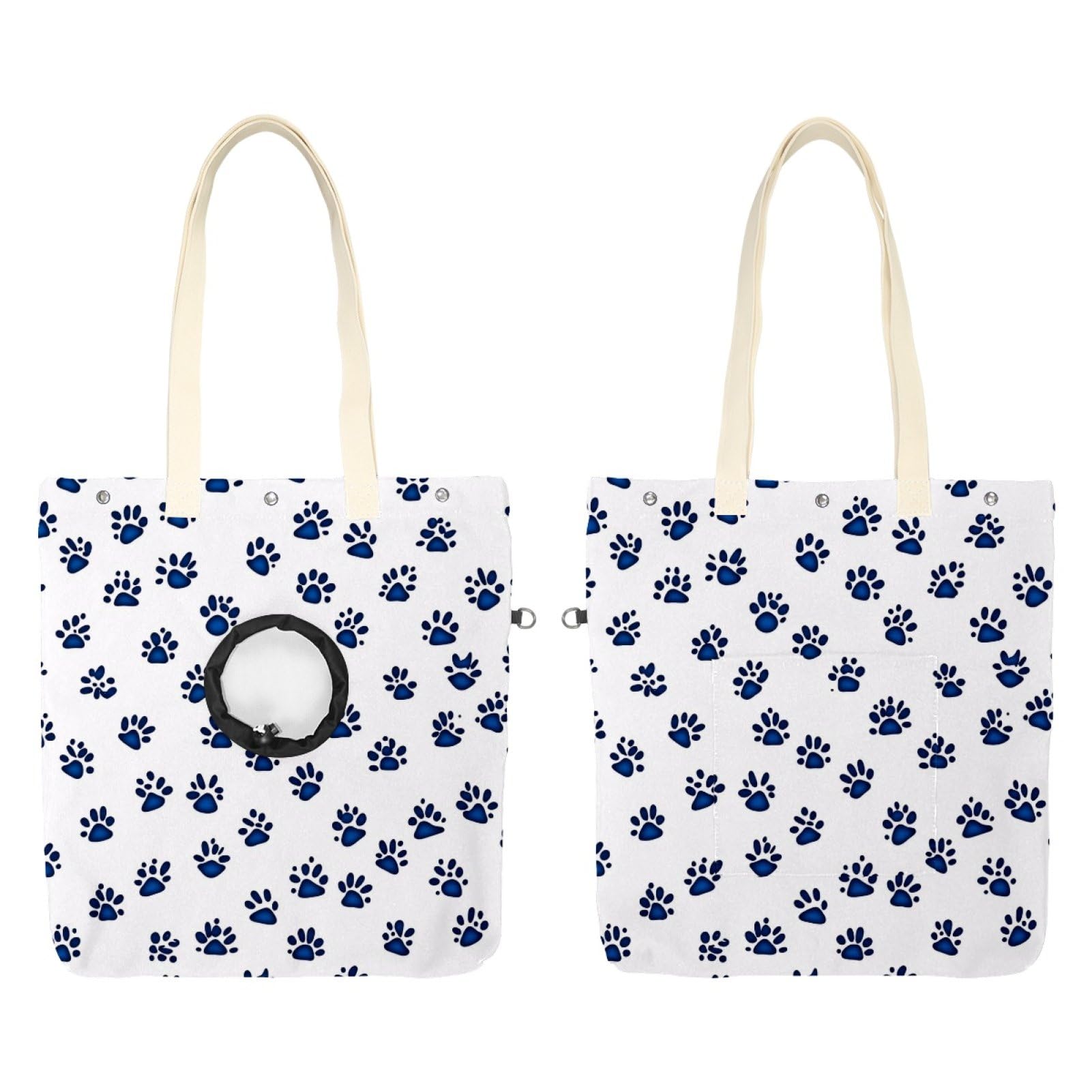 Pet Canvas Shoulder Bag Soft-Sided,Dog Purse Carrier for Small Dogs and Cats, Portable Pet Handbag with Adjustable Hole, Pet Washable Travel Tote Bag,Dark Blue Dog Paw 16.7''x15.8''