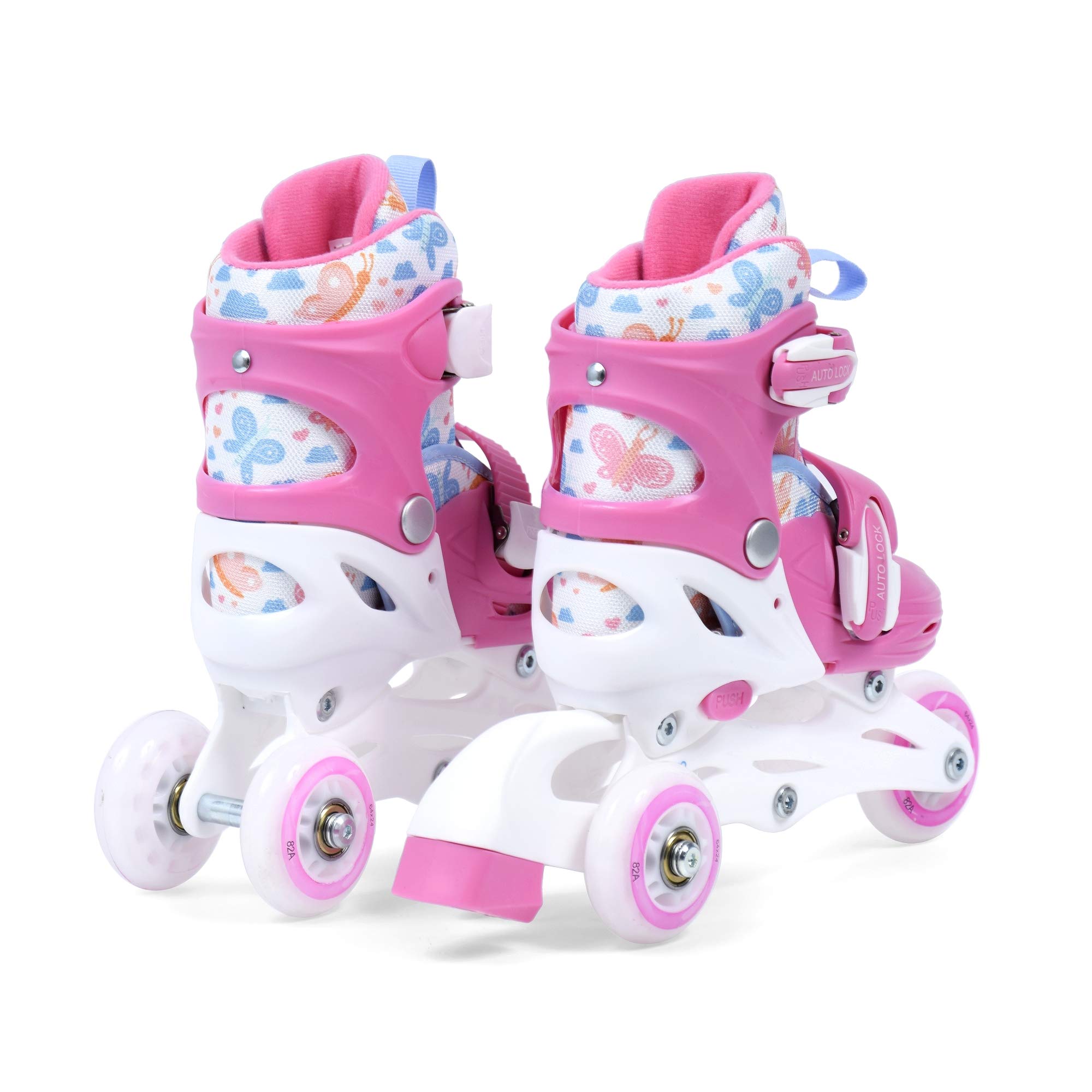 Madivo Cottoncandy Lot de 2 Rollers 2 en 1 réglables pour Fille | Patins à roulettes ABEC-5 | Rollers en Ligne transformables en Patins à roulettes | Blanc/Rose | Tailles : 26-29, 30-33
