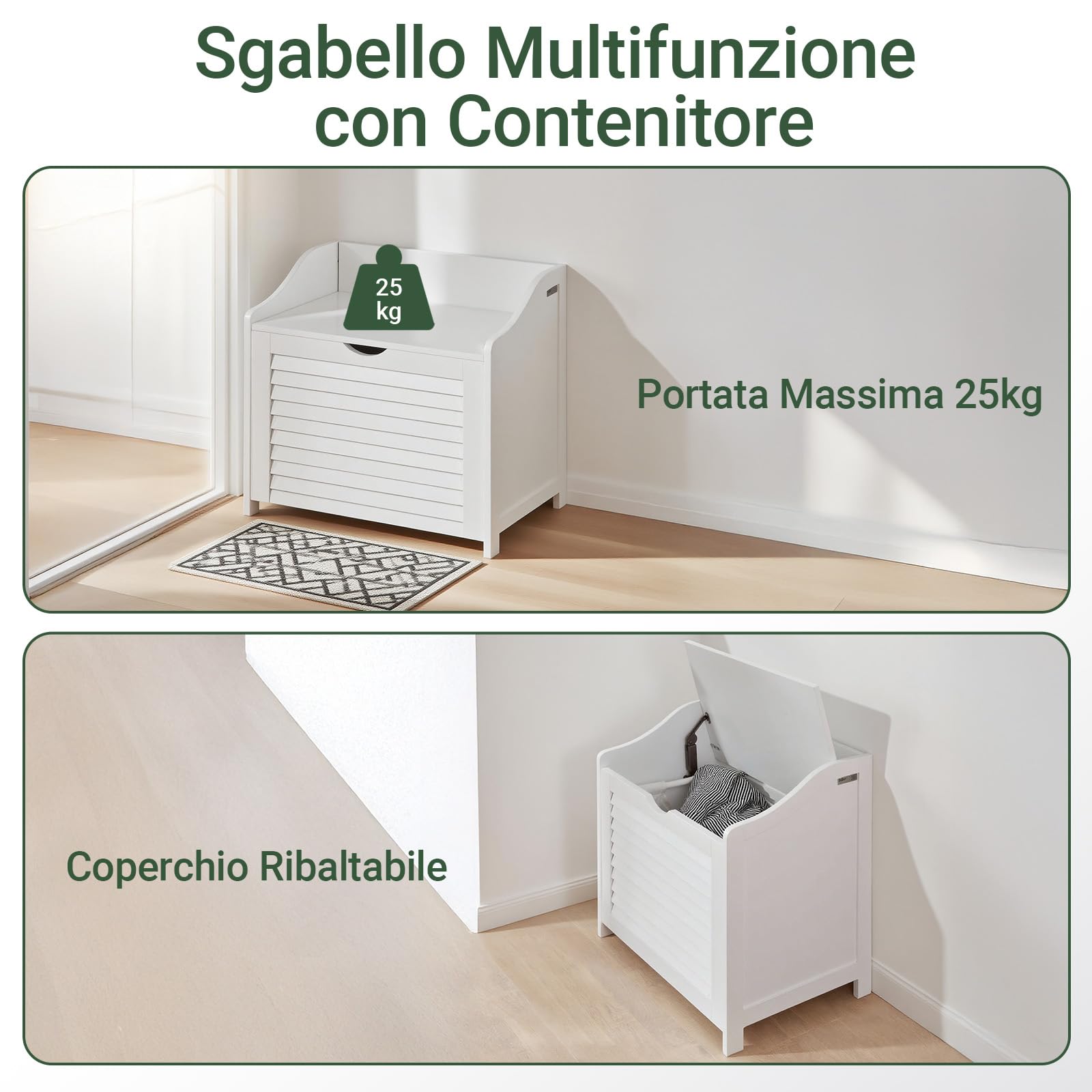 SoBuy® Cesto portabiancheria con Sacco per Biancheria, Panca Contenitore, bianco, FSR40-W,IT