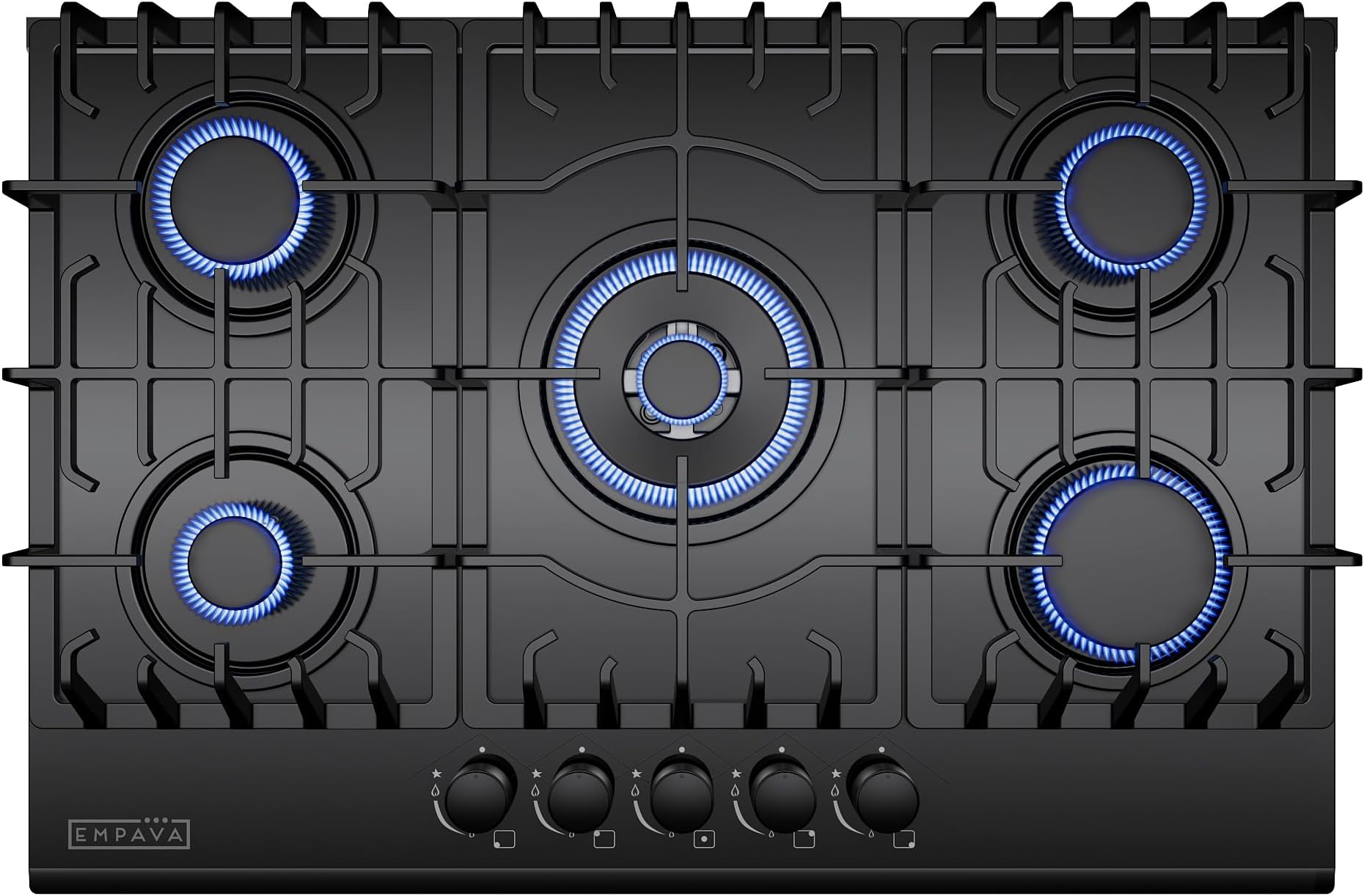 Empava 30 in. Gas Stove Cooktop 5 Italy Sabaf Sealed Burners NG/LPG Convertible in Black Tempered Glass, 30 Inch