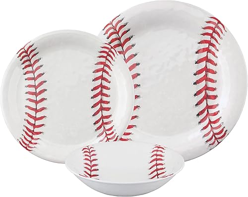Miniatura 2 de UPware Juego de vajilla de melamina de béisbol de 12 piezas, juego de platos para exteriores, juegos de platos y cuencos, servicio para 4, blanco