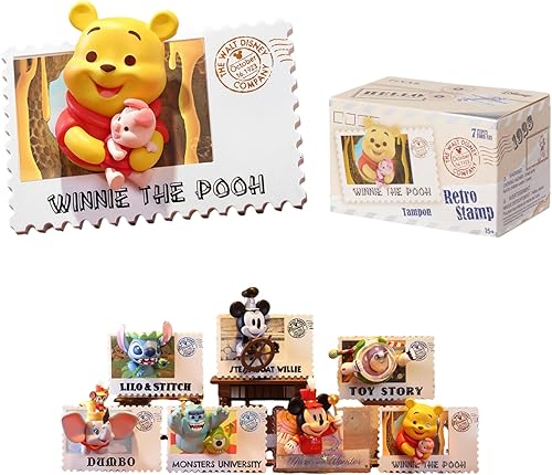 MINISO Disney Winnie The Pooh Retro Stamp Collection - Figura de caja ciega de diseño aleatorio, caja sorpresa de Mickey, juguete coleccionable