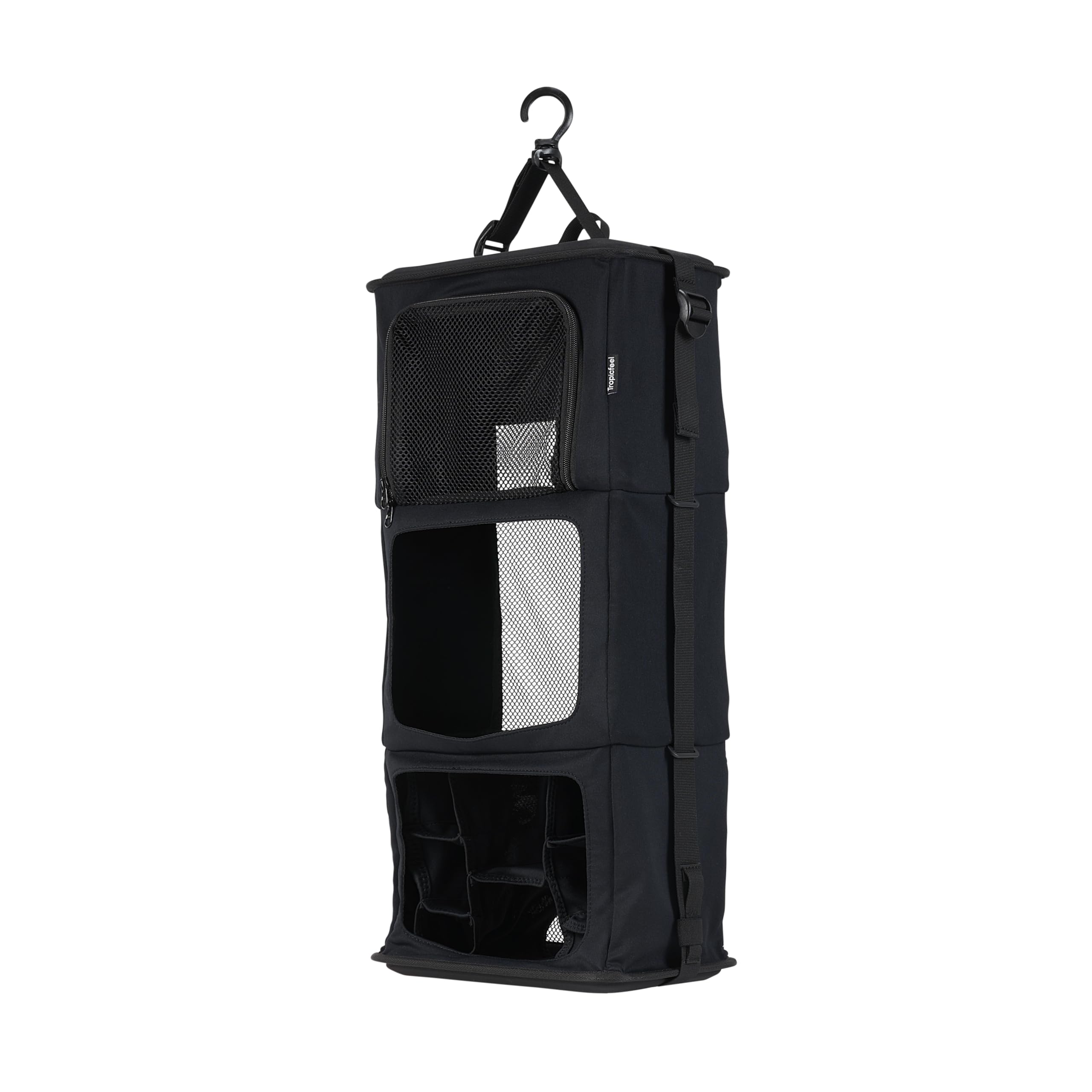 Tropicfeel Szafa w kolorze czarnym, podróżny system garderoby/organizer na ubrania, pasuje do każdego plecaka lub torby o wymiarach 60 cm x 28 cm x 18 cm, wiszący organizer podróżny (cały czarny)
