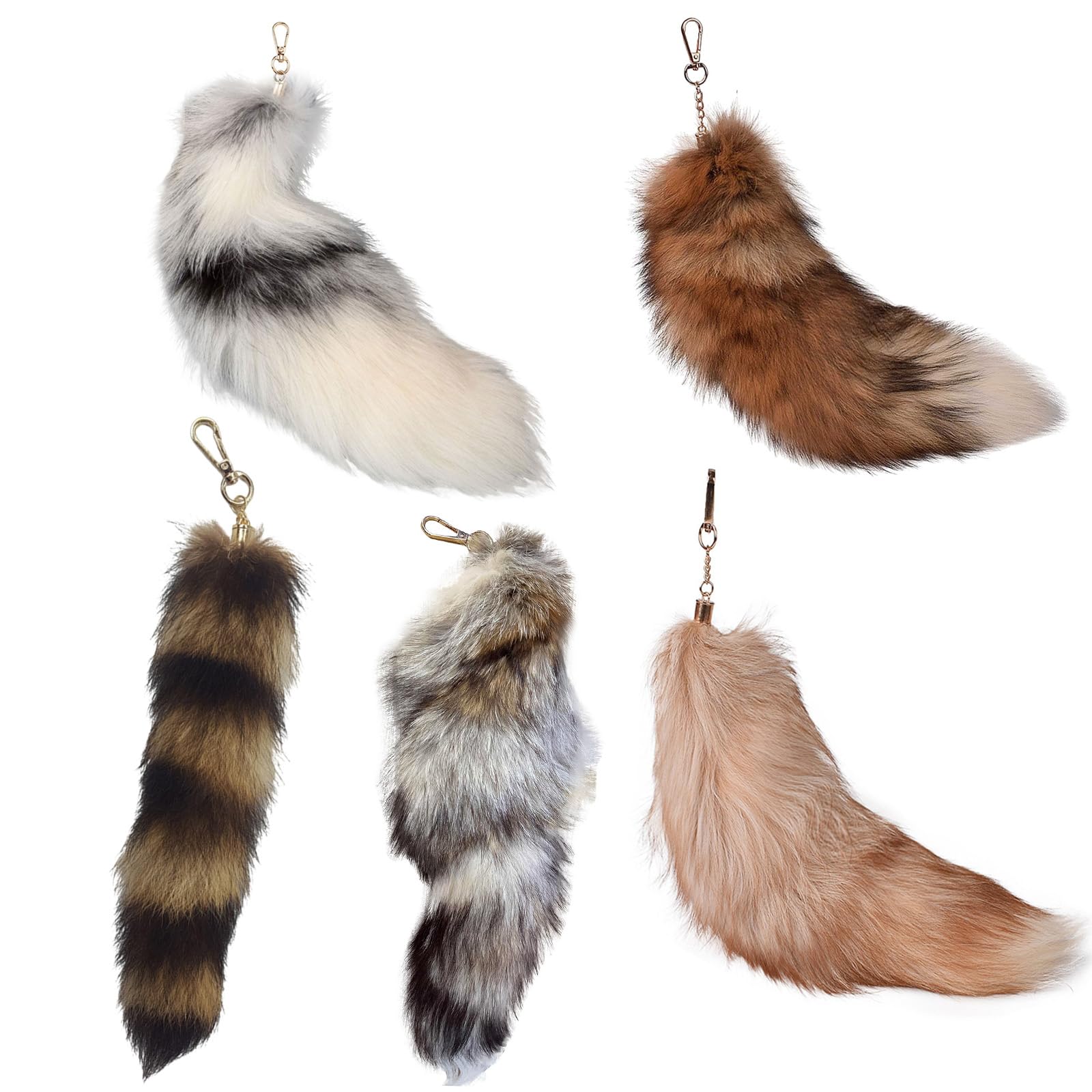5Pcs Keychain Pendant for Women, 16 Inch Faux Fox Tail Bag Keychain Charm Keyrings Faux Fur Animal Tail for Cosplay Decor