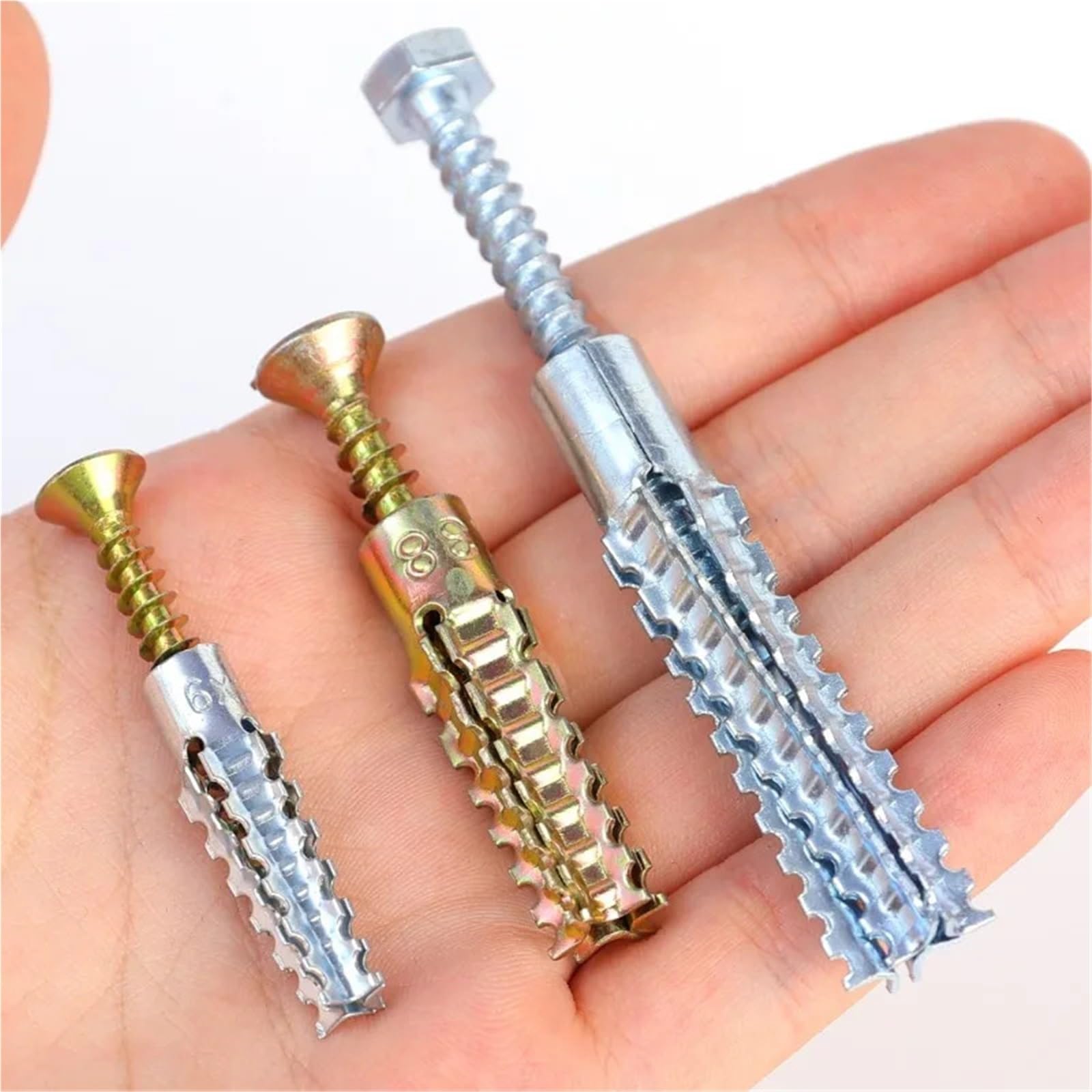 Dübel 10mm Wandanker mit Schrauben-Set, Metall-Expansionsrohr, Rohr, selbstschneidende Schraube, Bohrstopfen, Betonbefestigungen, Bolzen(Color 03,50PCS)
