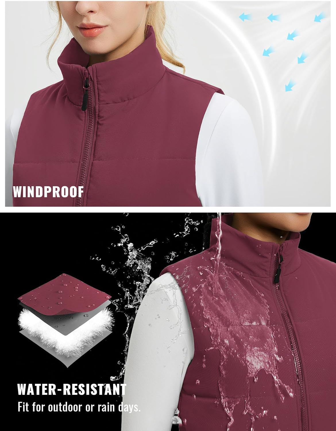 BALEAF Women's Running Puffer Vest Lightweight Winter Warm Vests Water Resistant Sleeveless Puffer Jackets - Image 4