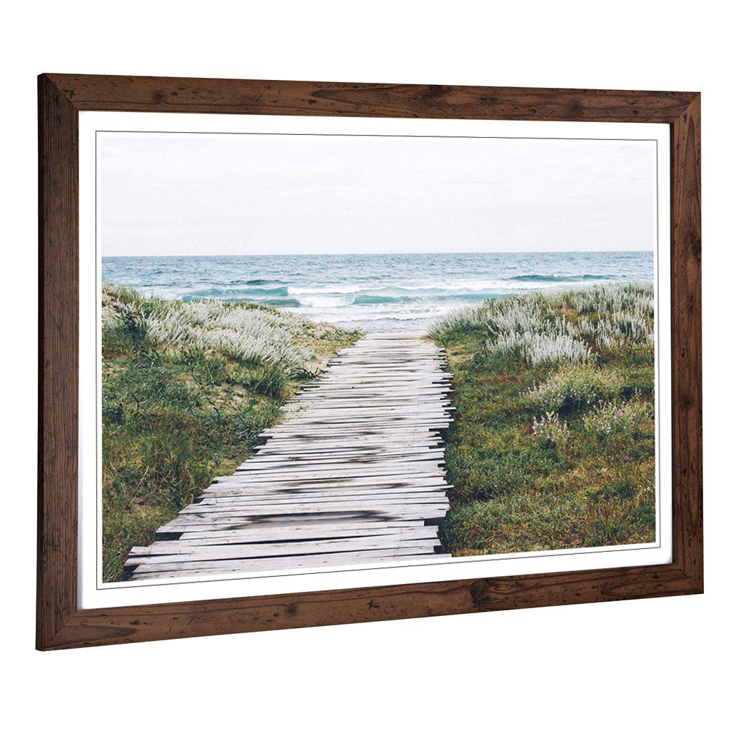 Big Box Art Framed Print of Seascape Path to The Ocean Design | Wall Art Picture | Home Decor for Kitchen, Living, Dining Room, Bedroom, Hallway, Office, Walnut, A2 / 24.5x18 Inch / 62x45cm