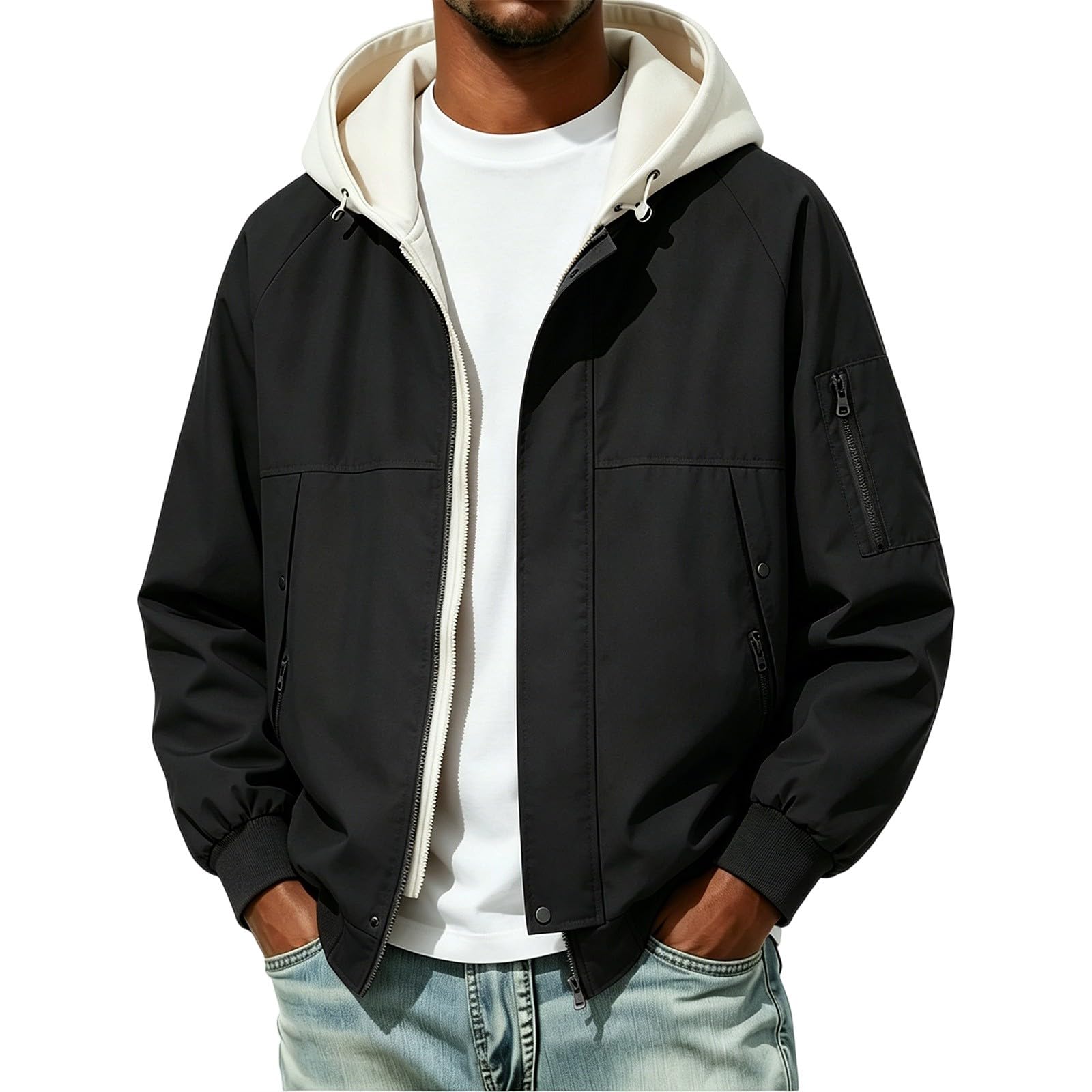 Bomber da uomo con cappuccio, giacca a vento leggera per abbigliamento