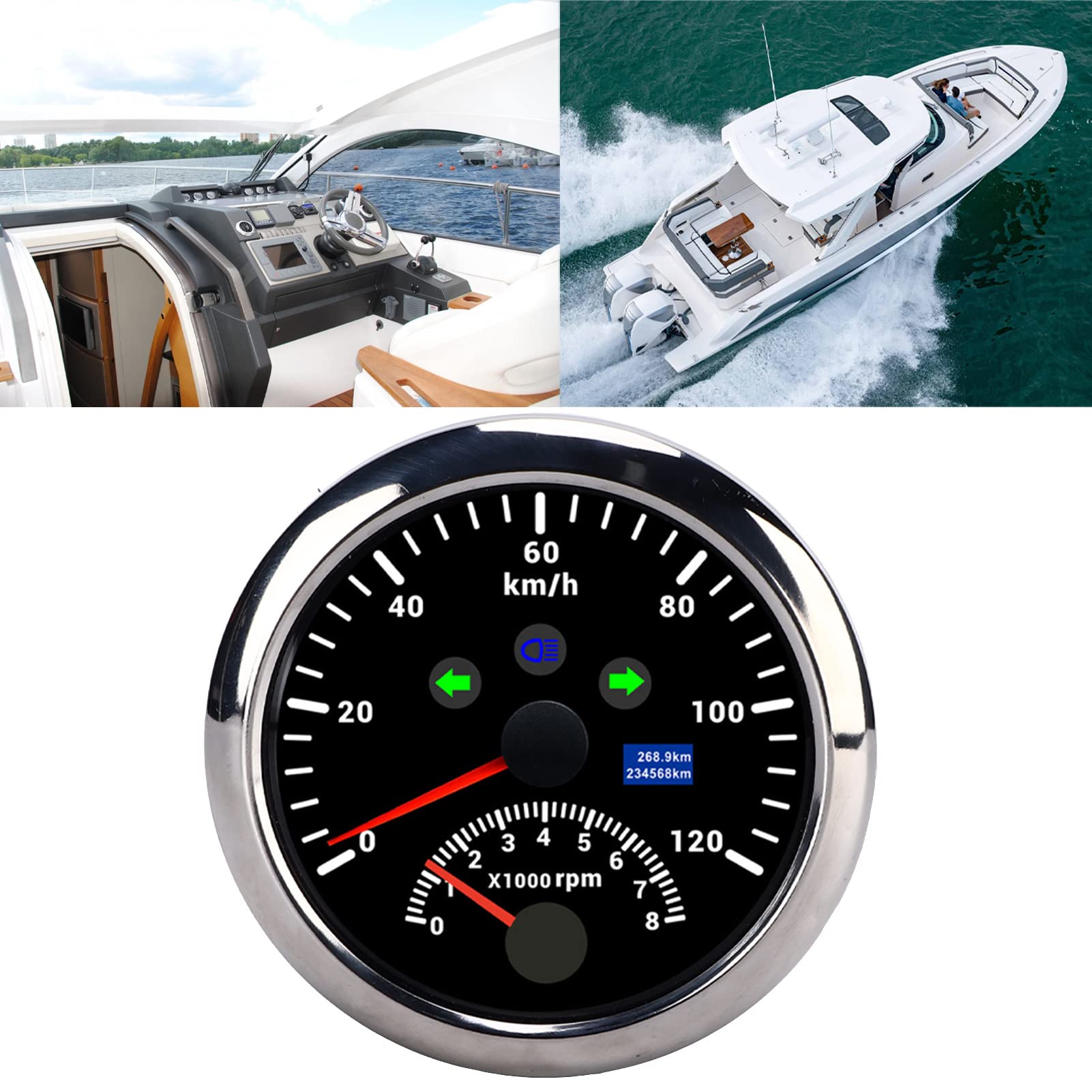 Velocímetro GPS Para Barcos De 85 Mm, Odómetro, Tacómetro Marino De 0 A 8000 Rpm, Medidor De Horas Digital Para Automóvil De 120 Km/h Con Retroiluminación Roja LCD Para Automóvil, Barco(1)
