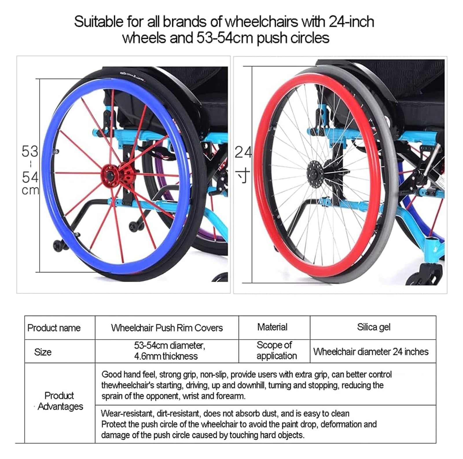 Rollstuhl-Schieberadabdeckungen, 22/24 Zoll rutschfeste, verschleißfeste Rollstuhlfelgenabdeckungen, Schutzhülle aus Silikon for Rollstuhl-Schieberinge(Roze,22in)