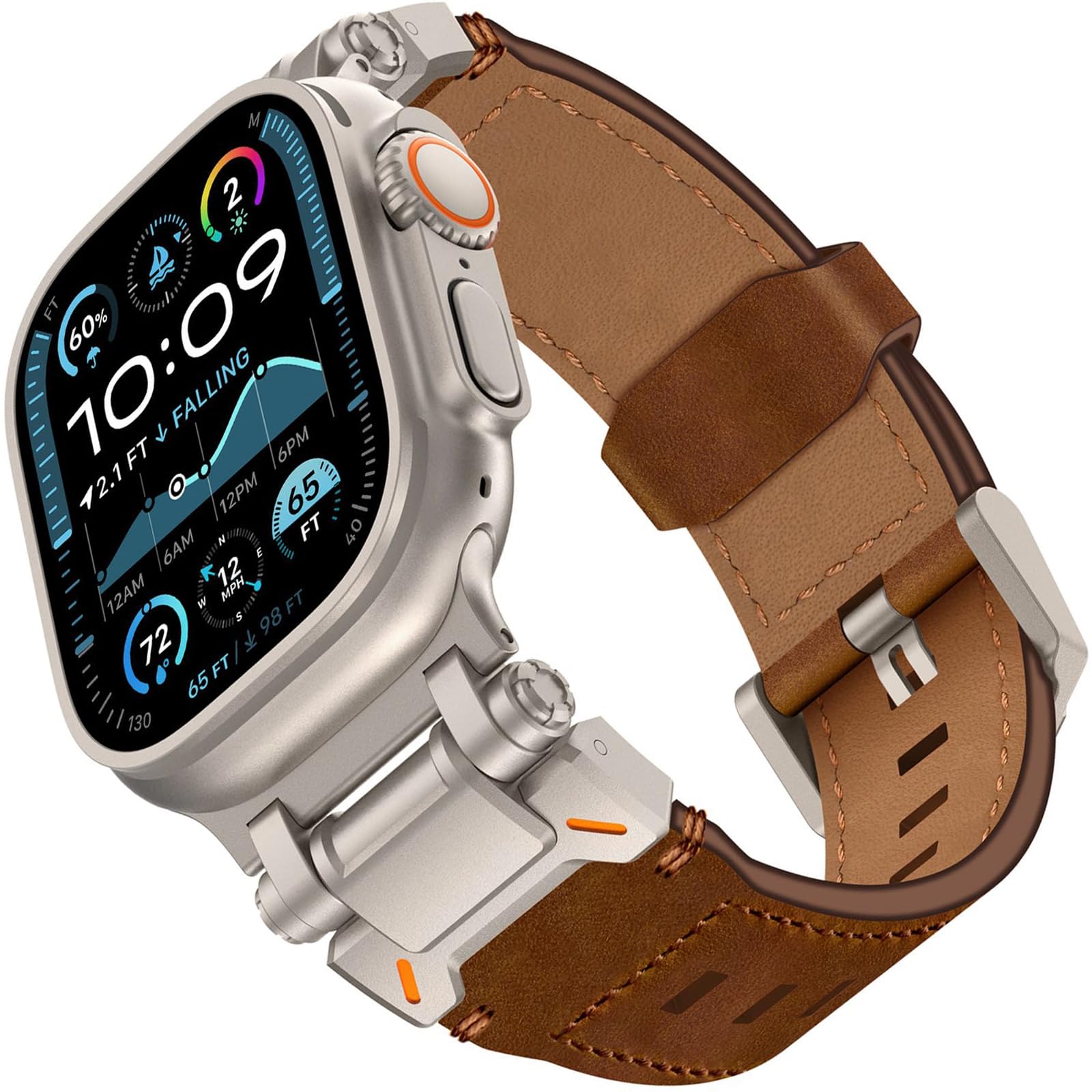 WINGLE Leather Bands for Apple Watch Band Ultra 3/2/1 Band Ultra 49mm Series 11 10 46mm 45mm 44mm 42mm SE 3/2/1 9 8 7 6 5 4 3 2 1 Men, Genuine Leather Rugged Metal Connector Apple iWatch Sport Bands