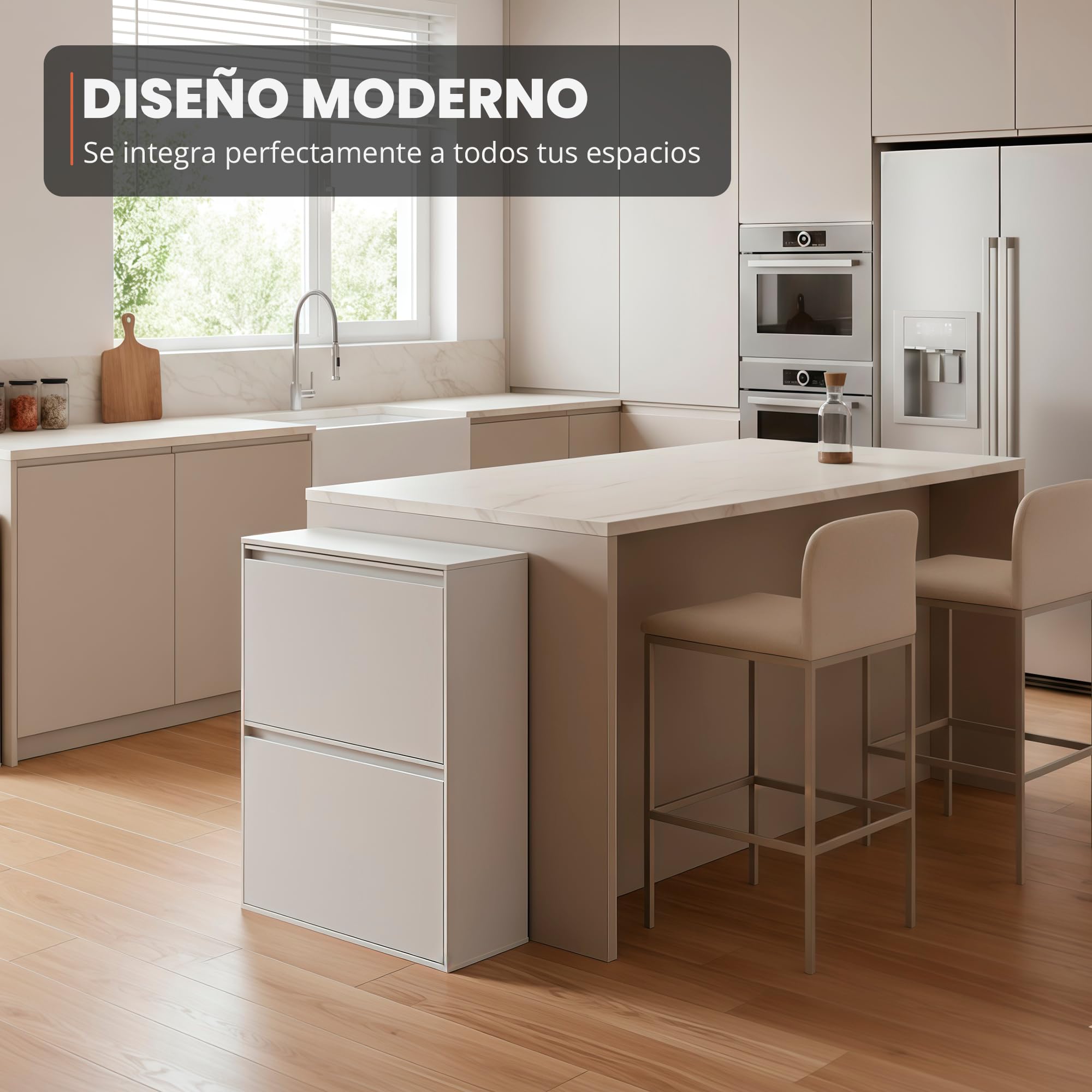 JUPPLIES Cubo de Basura Cocina Reciclaje de Acero con 4 Compartimentos | 4x17 (68L) | Mueble Contenedor de Reciclaje Metálico con 2 Cajones Abatibles para Casa u Oficina | 90,5x58,5x52cm