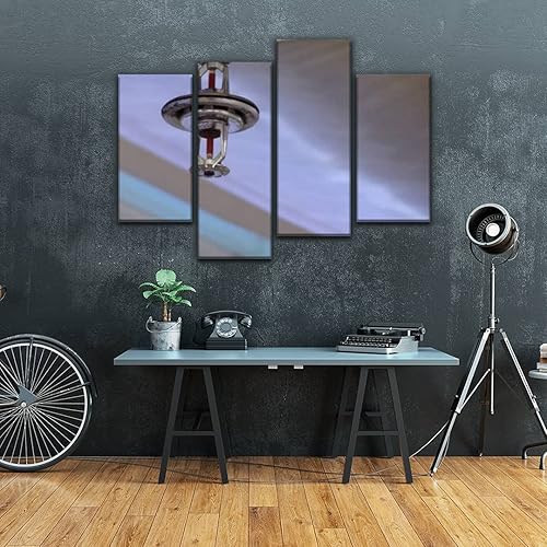 Miniatura 3 de IGOONE 4 paneles de pinturas en lienzo  Aspersor de fuego instalado en lámina de acero inoxidable reflectante en techo alto  Arte de pared moderno