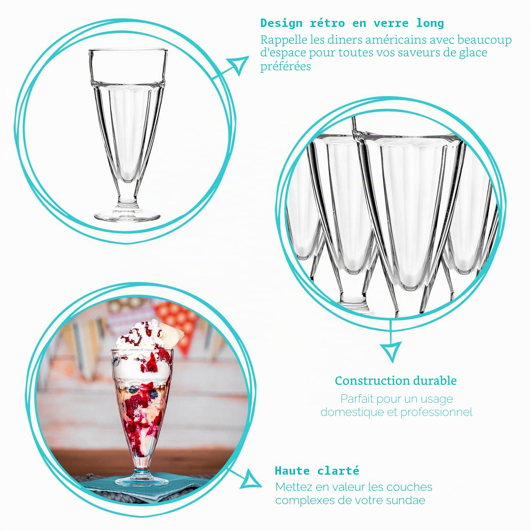 Argon Arts de la Table Knickerbocker Glory Dessert Sundae Lunettes - 350ml (12,3 oz) Coffret Cadeau de 12