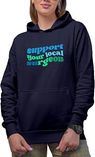 Novelty Hoodie, Support Your Local Surgeon, Medical Profession Themed, Groovy Retro Wavy Text Merch Gift