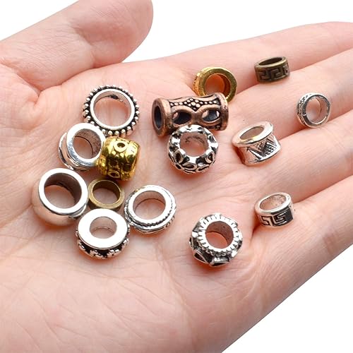 Miniatura 7 de 30 cuentas de metal de estilo tibetano, cuentas de rastas de agujero grande Rodelle redondas sueltas para collares, pulseras, joyas, accesorios para